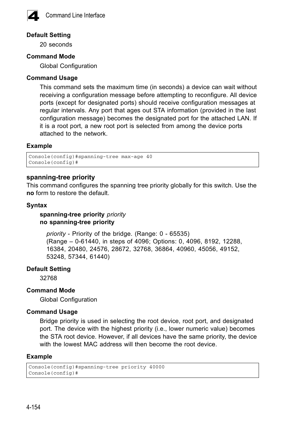 Spanning-tree priority | Accton Technology ES5508 User Manual | Page 366 / 446