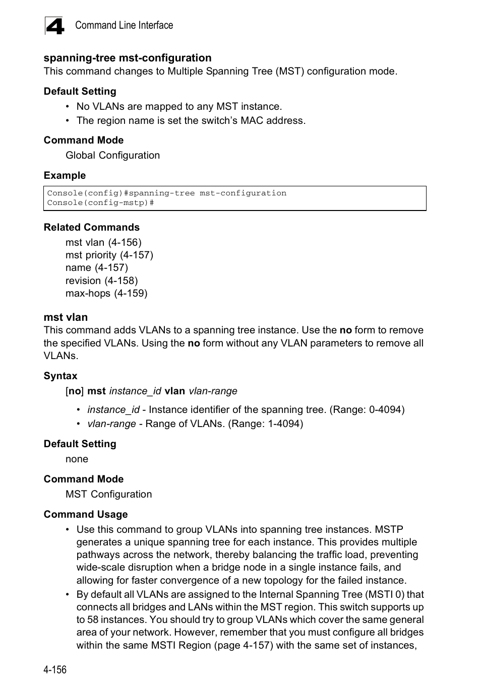 Spanning-tree mst-configuration, Mst vlan | Accton Technology ES5508 User Manual | Page 368 / 446