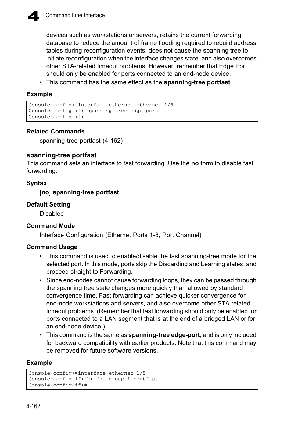 Spanning-tree portfast | Accton Technology ES5508 User Manual | Page 374 / 446