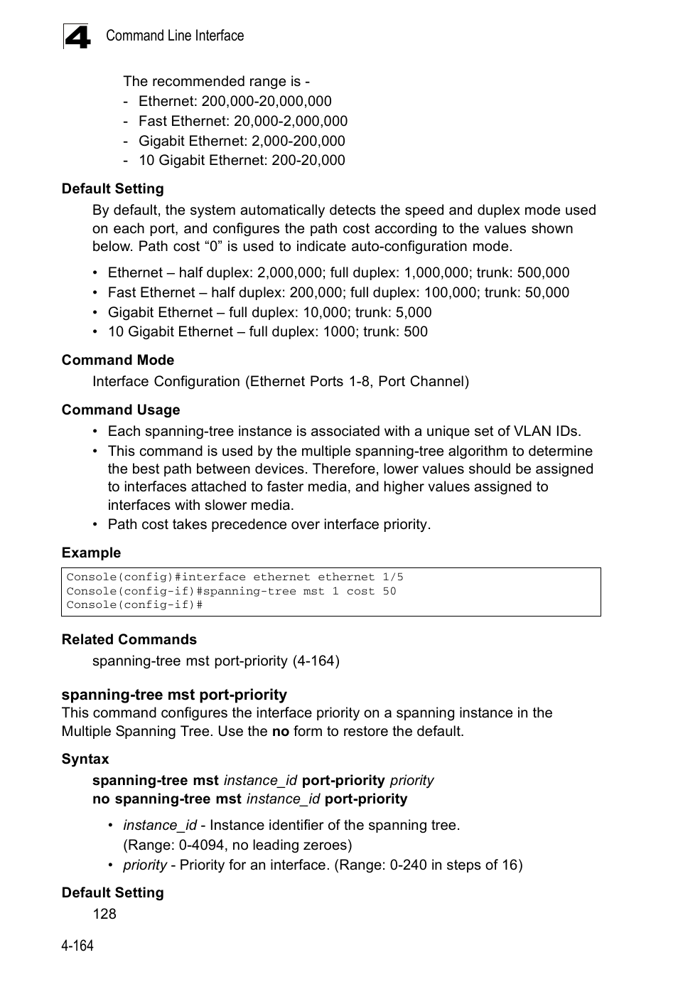 Spanning-tree mst port-priority | Accton Technology ES5508 User Manual | Page 376 / 446