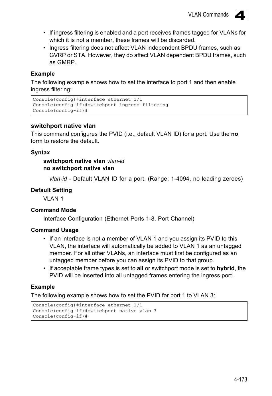 Switchport native vlan | Accton Technology ES5508 User Manual | Page 385 / 446