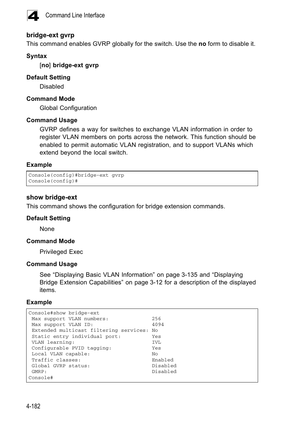 Bridge-ext gvrp, Show bridge-ext | Accton Technology ES5508 User Manual | Page 394 / 446