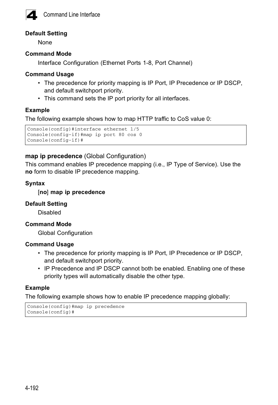 Map ip precedence (global configuration) | Accton Technology ES5508 User Manual | Page 404 / 446