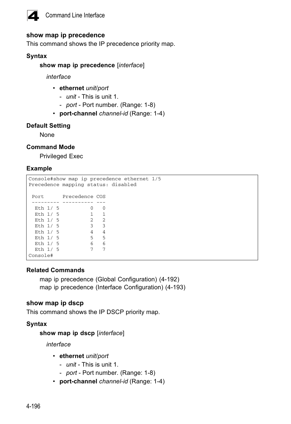 Show map ip precedence, Show map ip dscp | Accton Technology ES5508 User Manual | Page 408 / 446