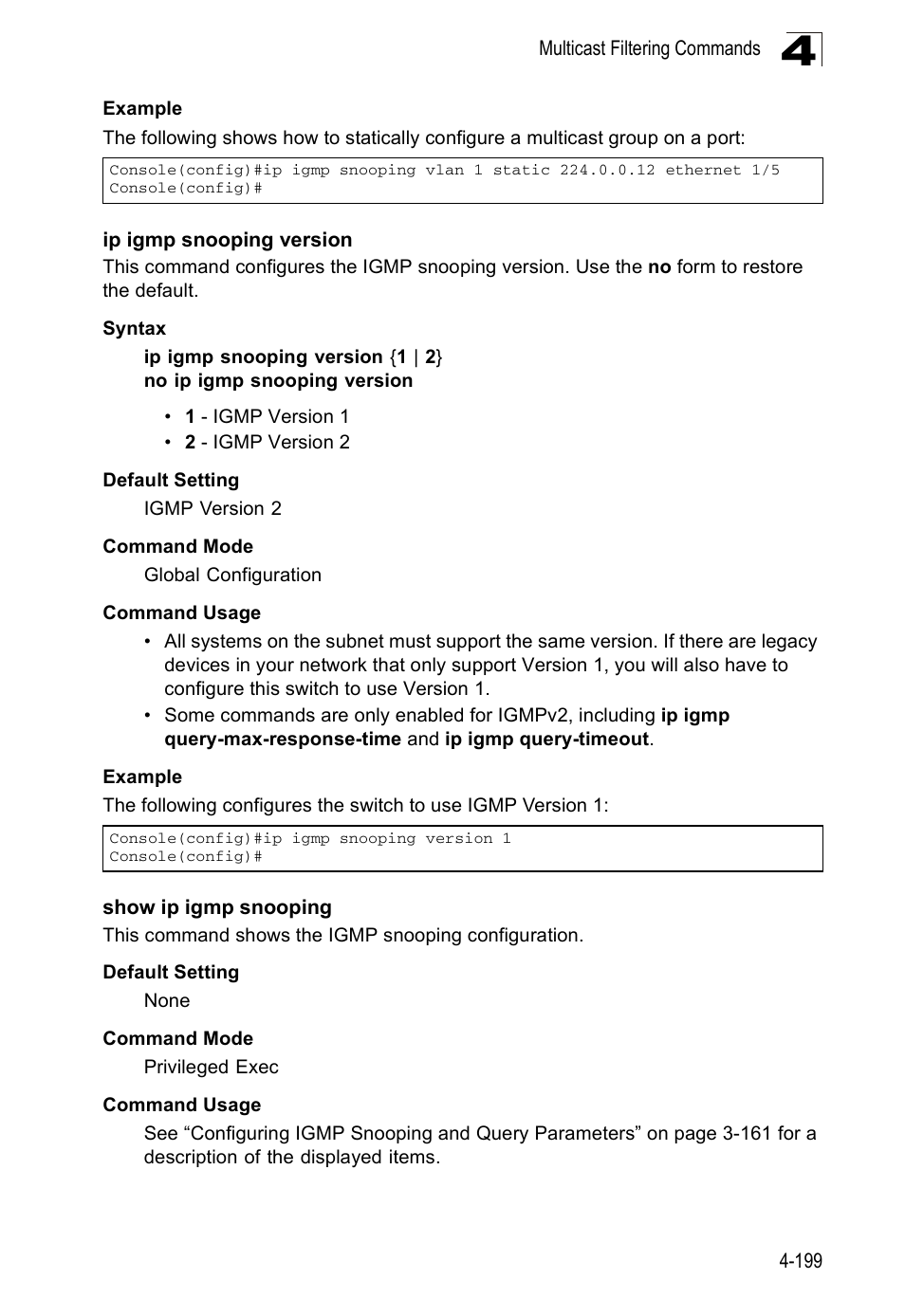 Ip igmp snooping version, Show ip igmp snooping | Accton Technology ES5508 User Manual | Page 411 / 446
