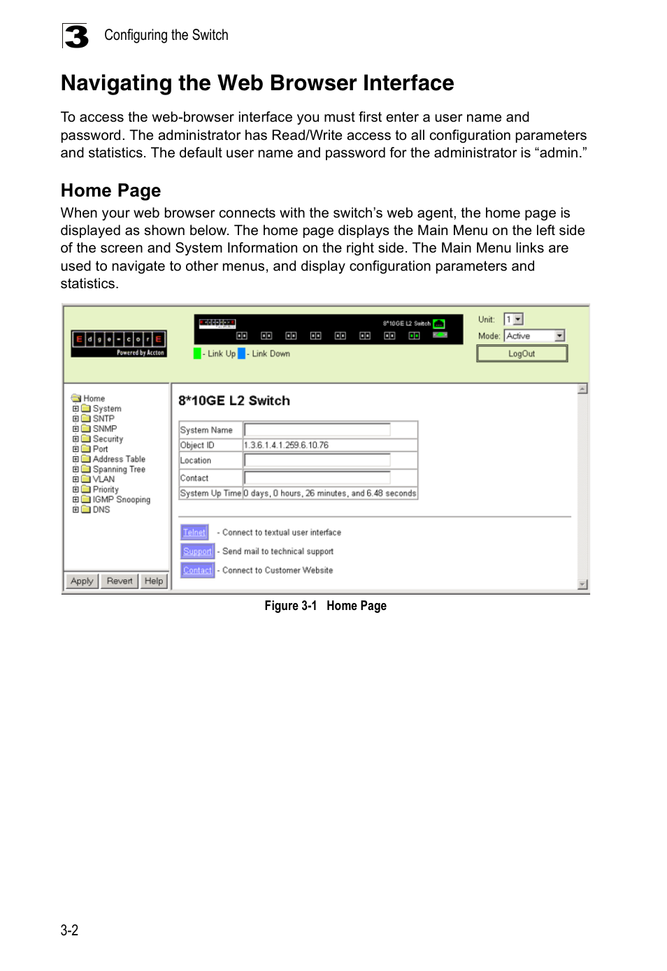 Navigating the web browser interface, Figure 3-1 | Accton Technology ES5508 User Manual | Page 42 / 446