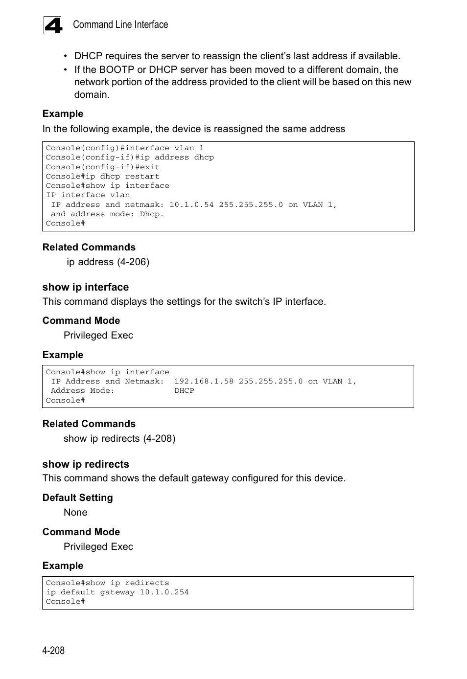 Show ip interface, Show ip redirects | Accton Technology ES5508 User Manual | Page 420 / 446