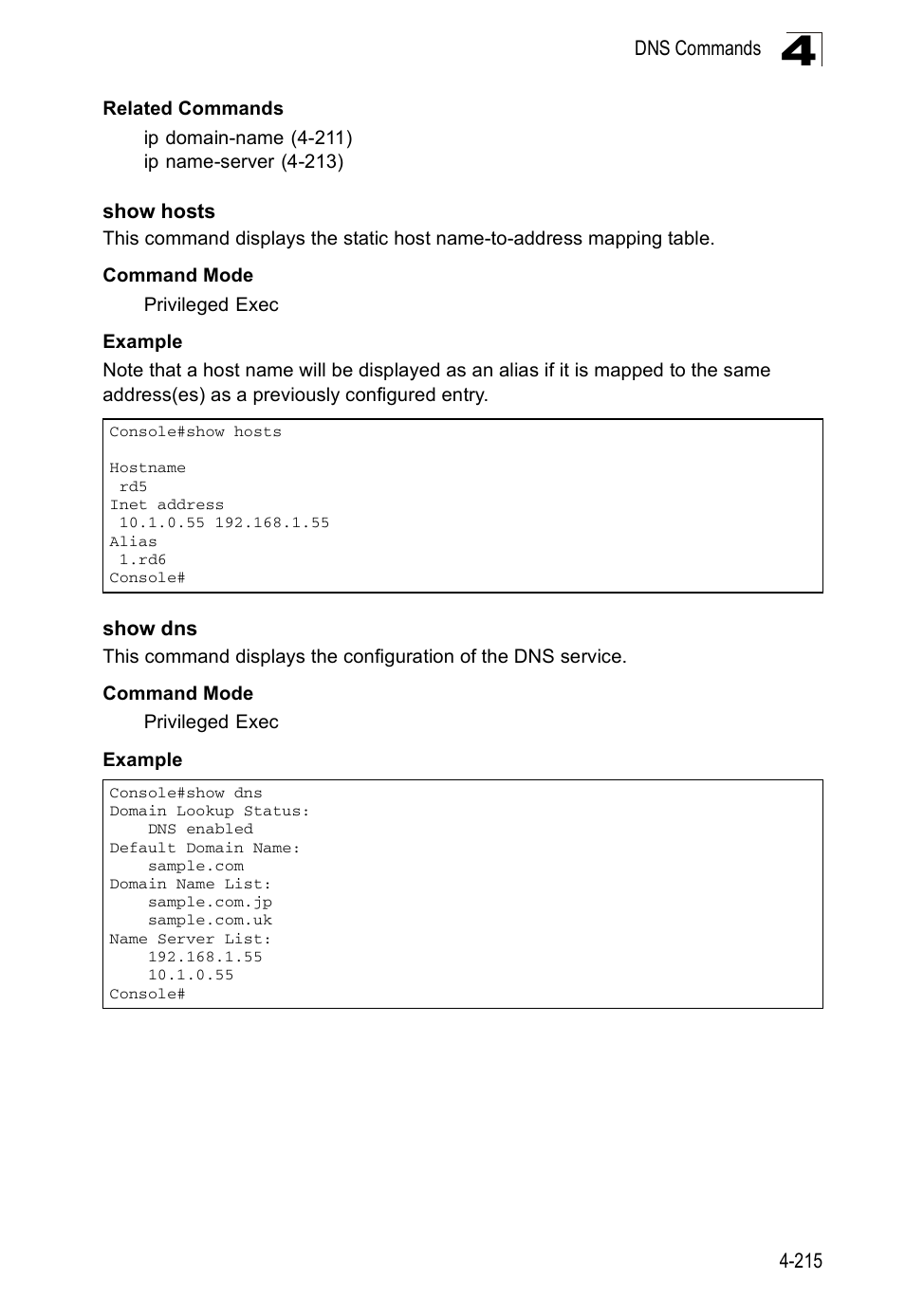 Show hosts, Show dns | Accton Technology ES5508 User Manual | Page 427 / 446