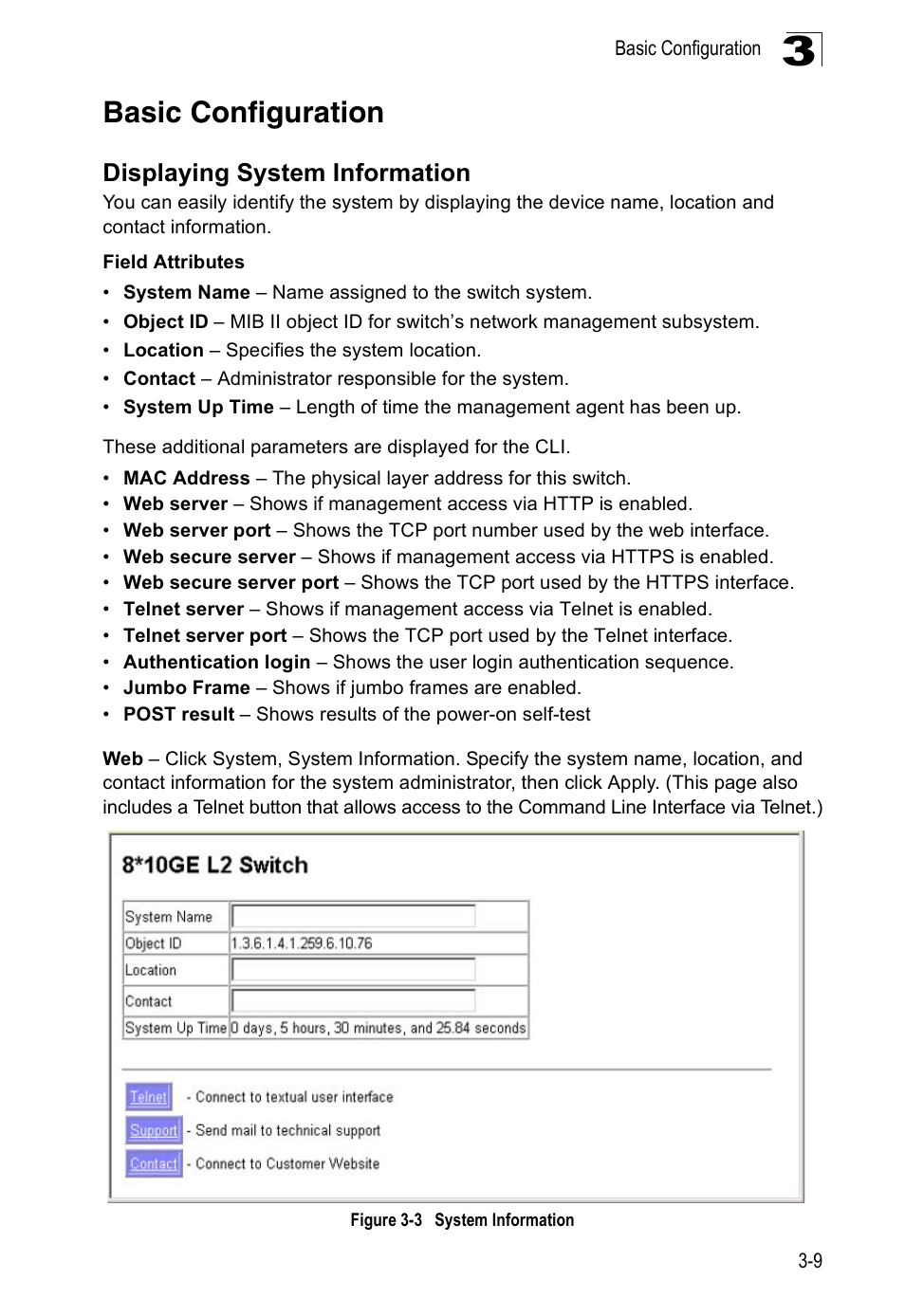 Basic configuration, Displaying system information, Figure 3-3 | System information | Accton Technology ES5508 User Manual | Page 49 / 446