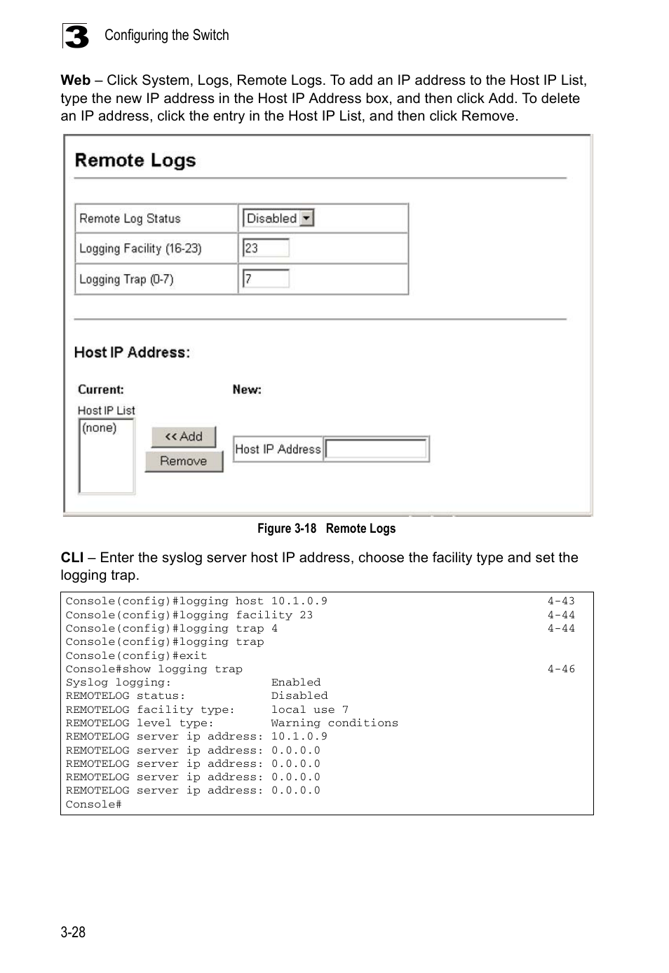 Figure 3-18, Remote logs | Accton Technology ES5508 User Manual | Page 68 / 446