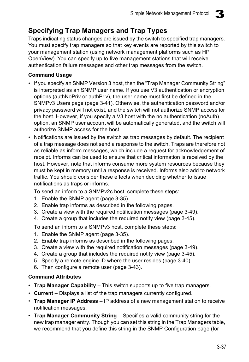 Specifying trap managers and trap types | Accton Technology ES5508 User Manual | Page 77 / 446