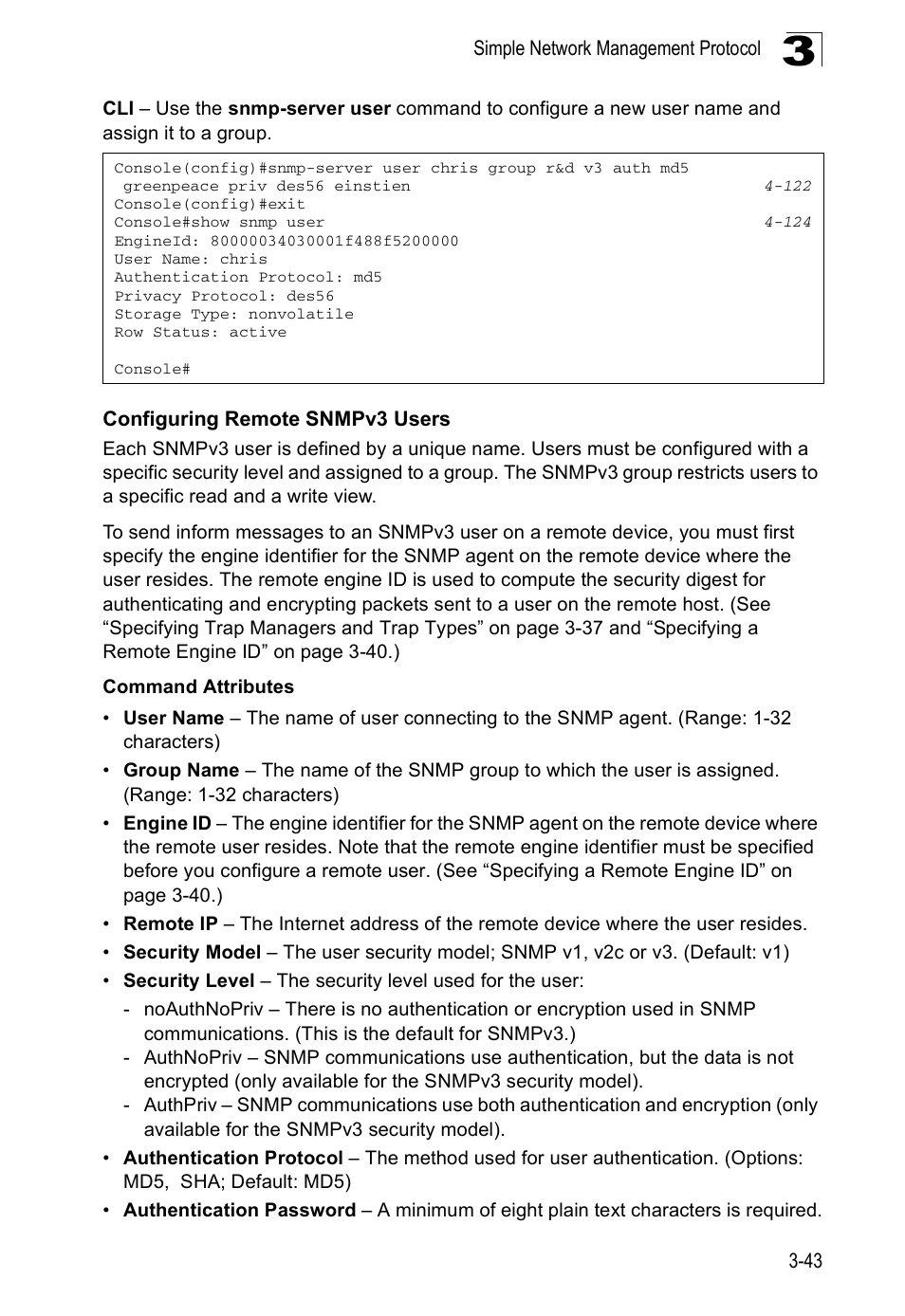 Configuring remote snmpv3 users | Accton Technology ES5508 User Manual | Page 83 / 446