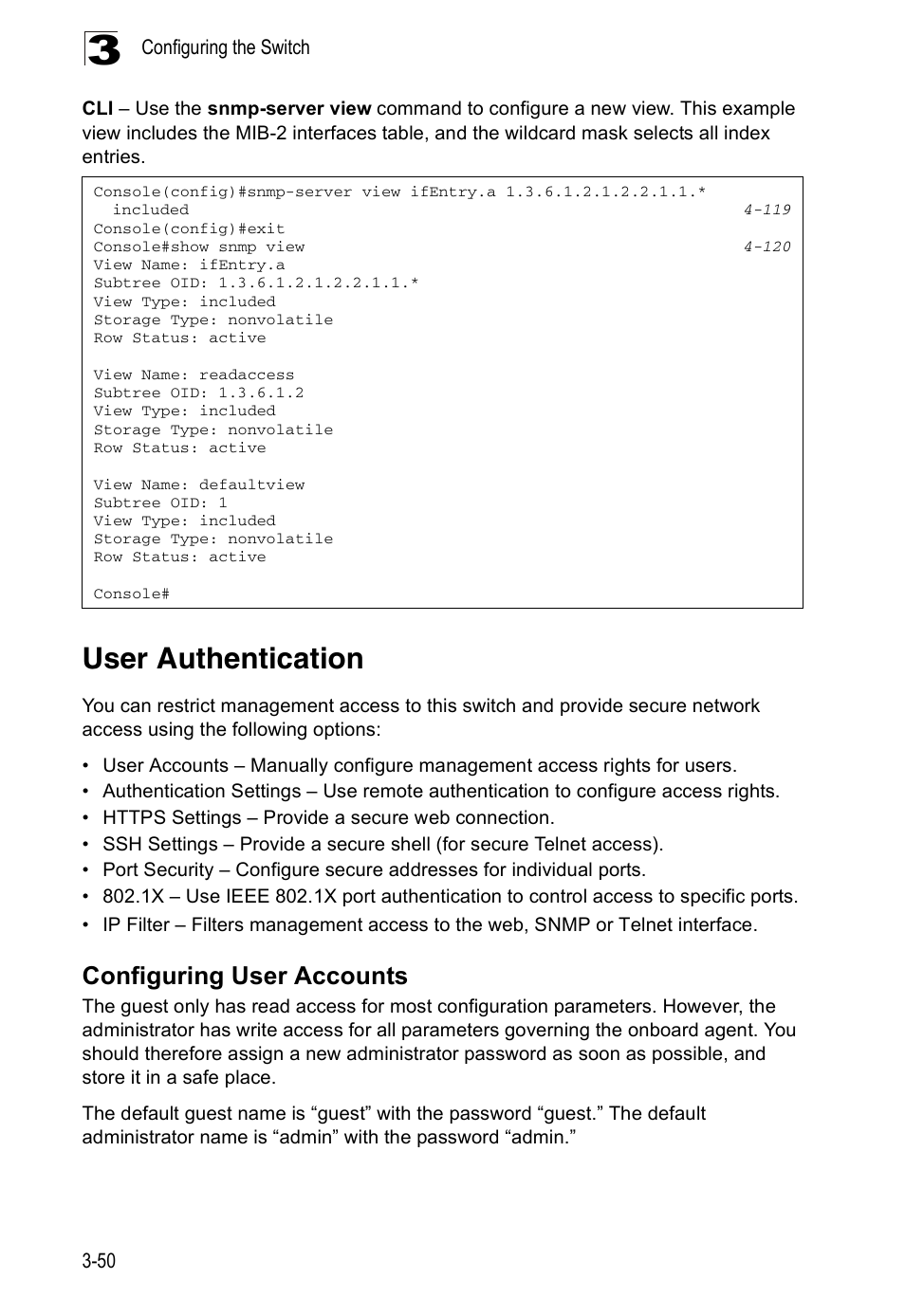 User authentication, Configuring user accounts | Accton Technology ES5508 User Manual | Page 90 / 446