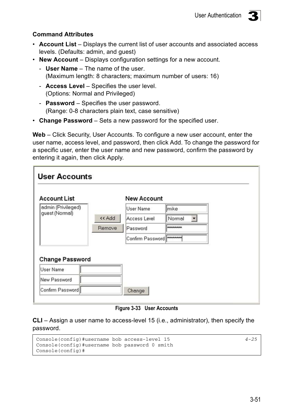 Figure 3-33, User accounts | Accton Technology ES5508 User Manual | Page 91 / 446