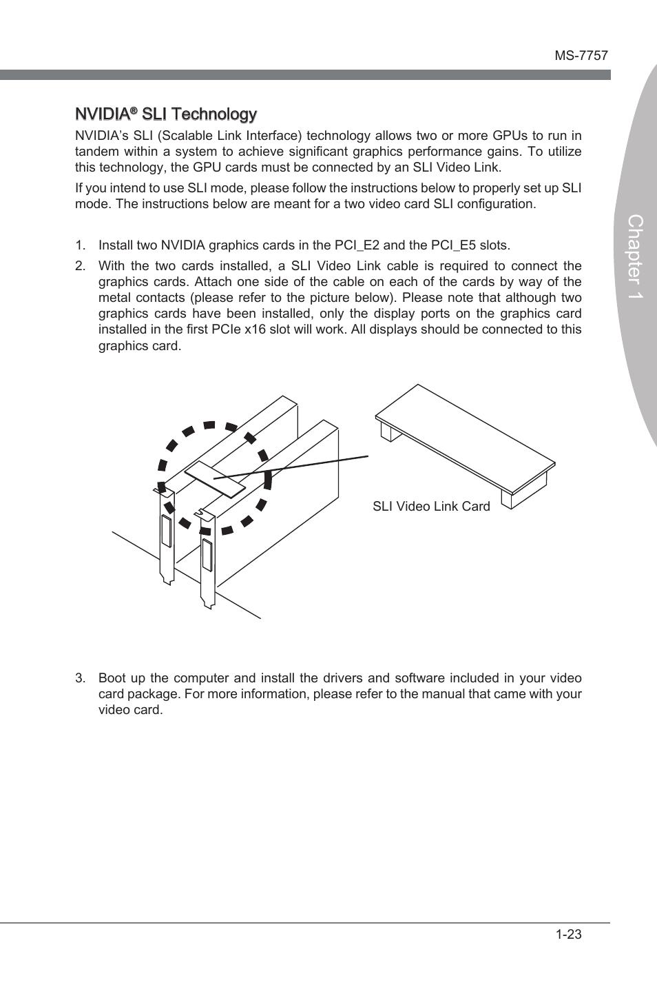 Chapter 1, Nvidia, Sli technology | MSI Z77A-GD80 User Manual | Page 33 / 100