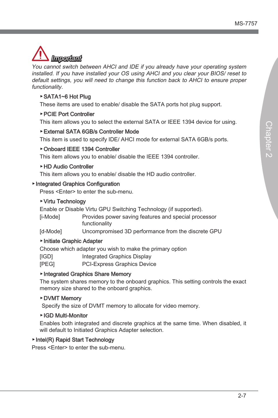 Chapter 2, Important | MSI Z77A-GD80 User Manual | Page 57 / 100