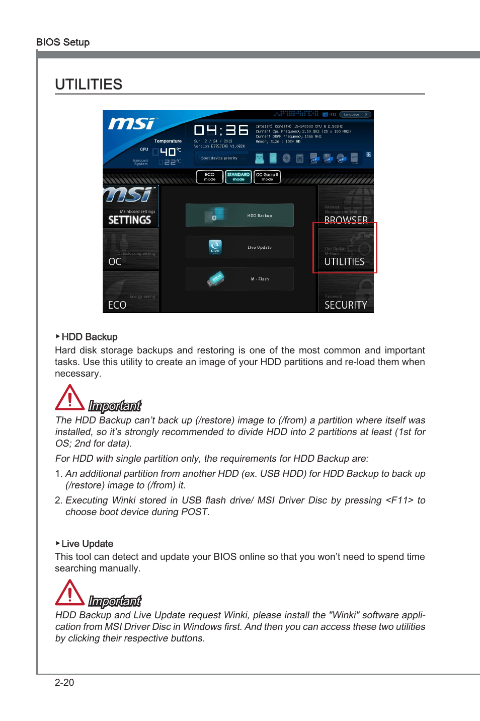 Utilities -20, Utilities, Important | MSI Z77A-GD80 User Manual | Page 70 / 100