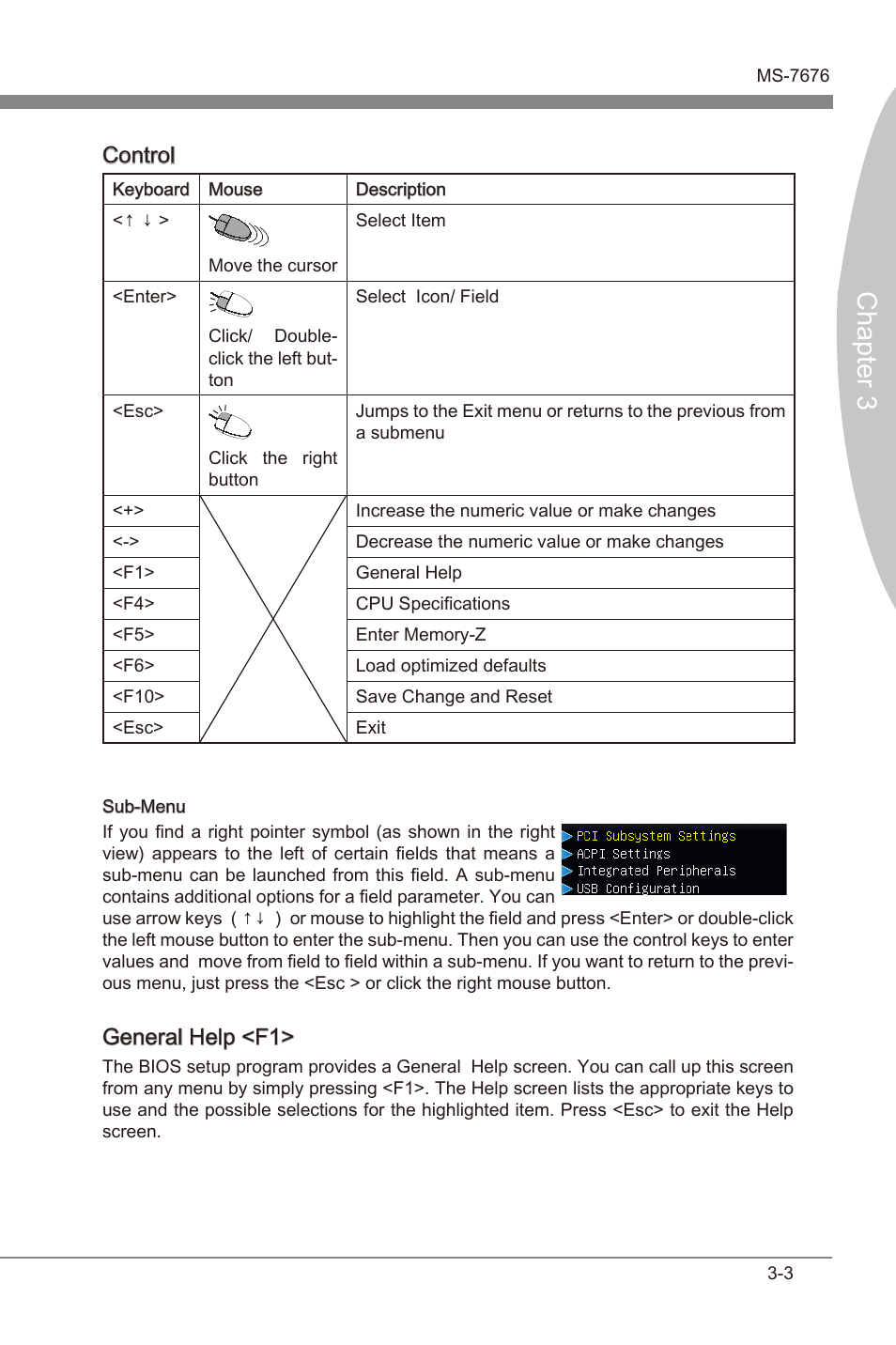 Chapter 3, Control, General help <f1 | MSI Z68MA-G45 (B3) Manual User Manual | Page 37 / 78