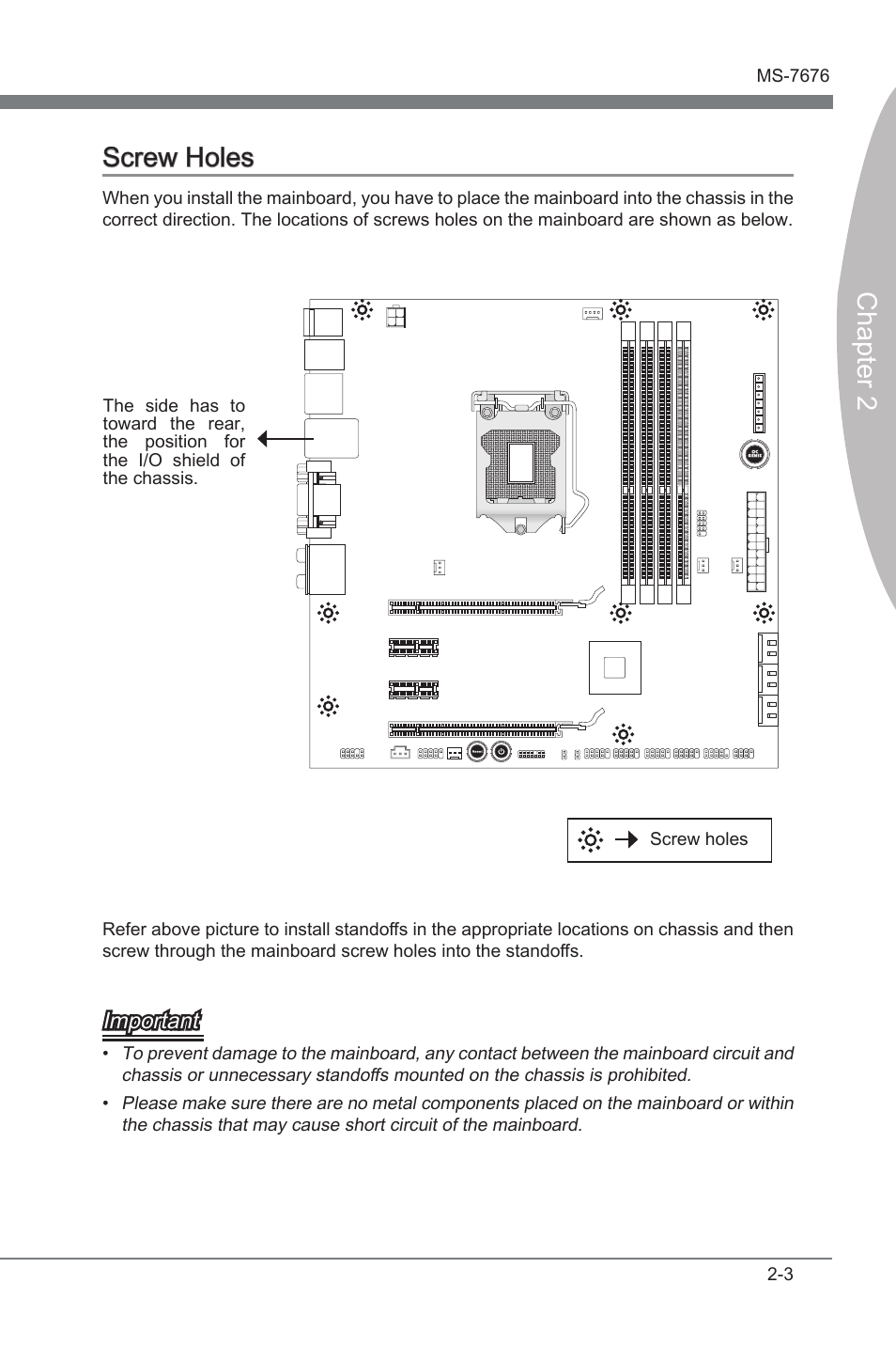 Chapter 2 screw holes, Important | MSI Z68MA-ED55 (B3) User Manual | Page 19 / 82