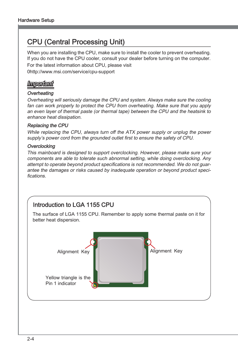 Cpu (central processng unt), Important, Introducton to lga 1155 cpu | MSI Z68MA-ED55 (B3) User Manual | Page 20 / 82