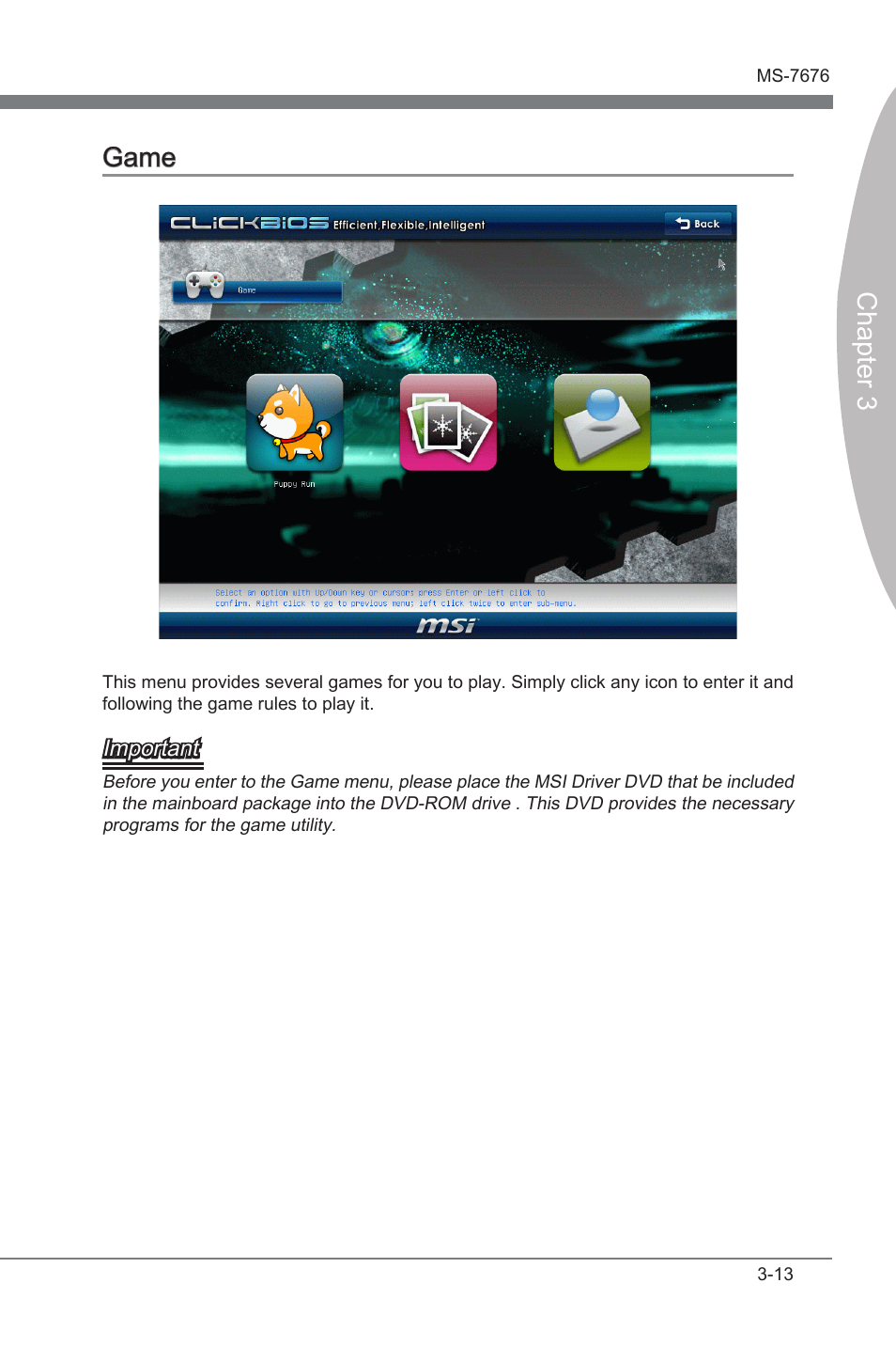 Chapter 3, Chapter 3 game | MSI Z68MA-ED55 (B3) User Manual | Page 51 / 82