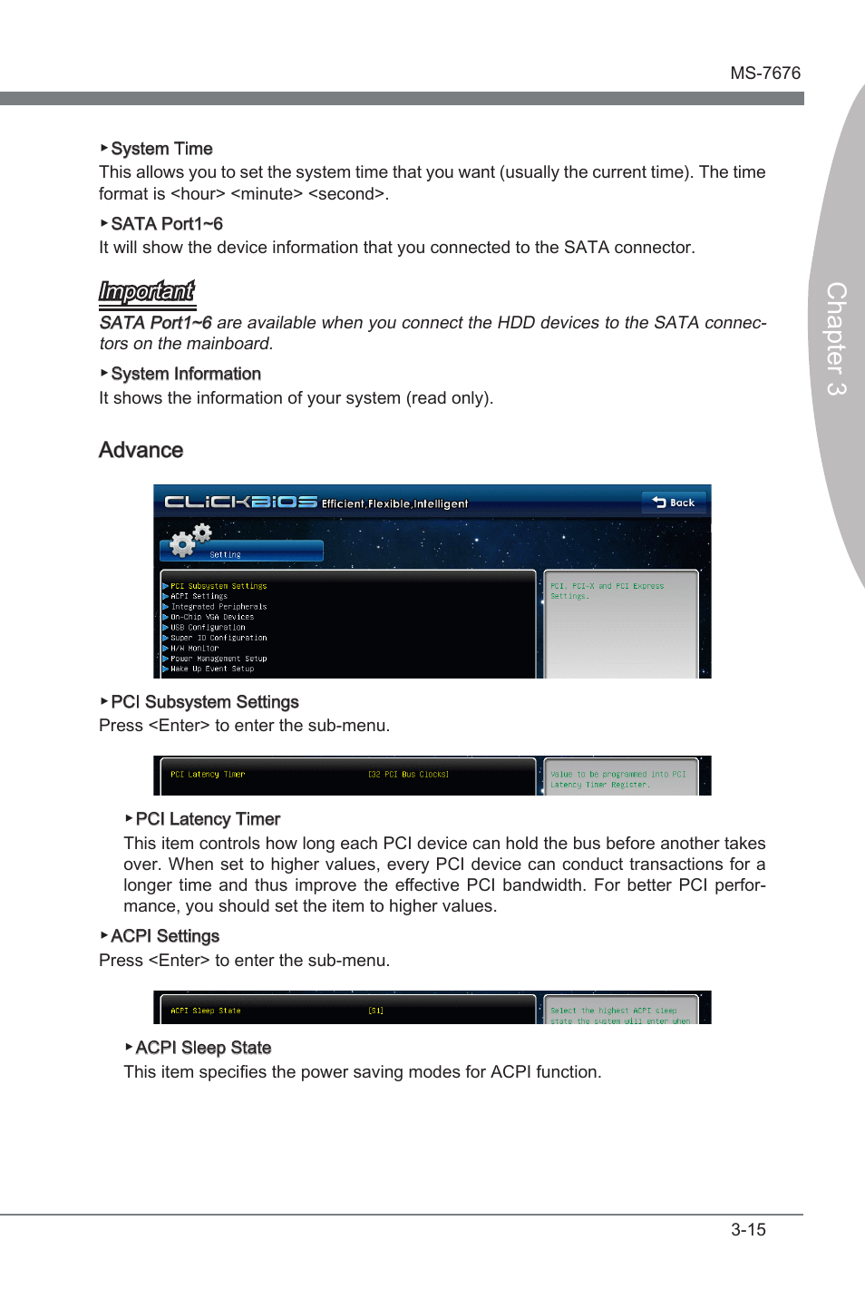 Chapter 3, Important, Advance | MSI Z68MA-ED55 (B3) User Manual | Page 53 / 82