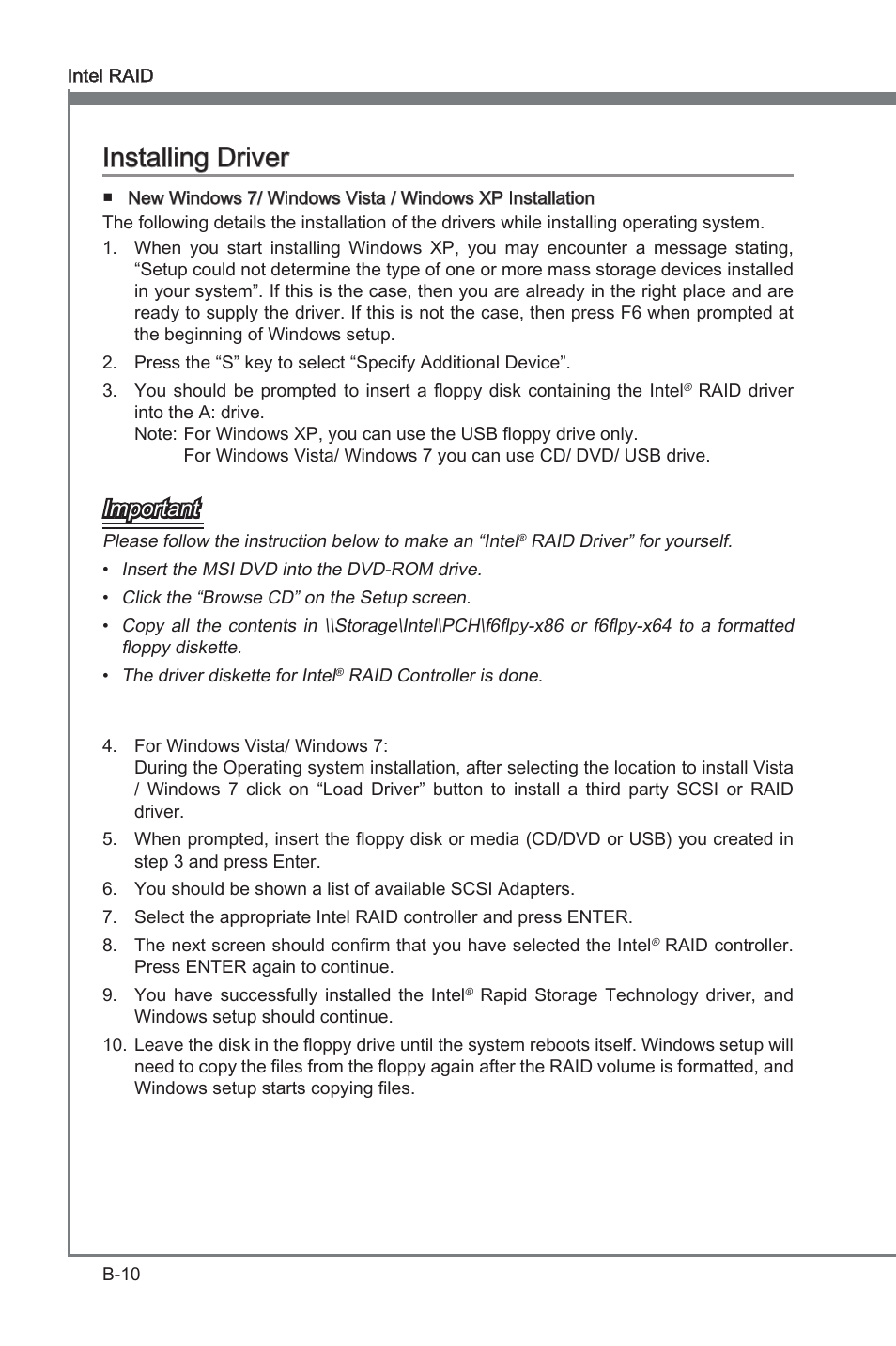 Append x b, Installng drver, Important | MSI Z68MA-ED55 (B3) User Manual | Page 76 / 82