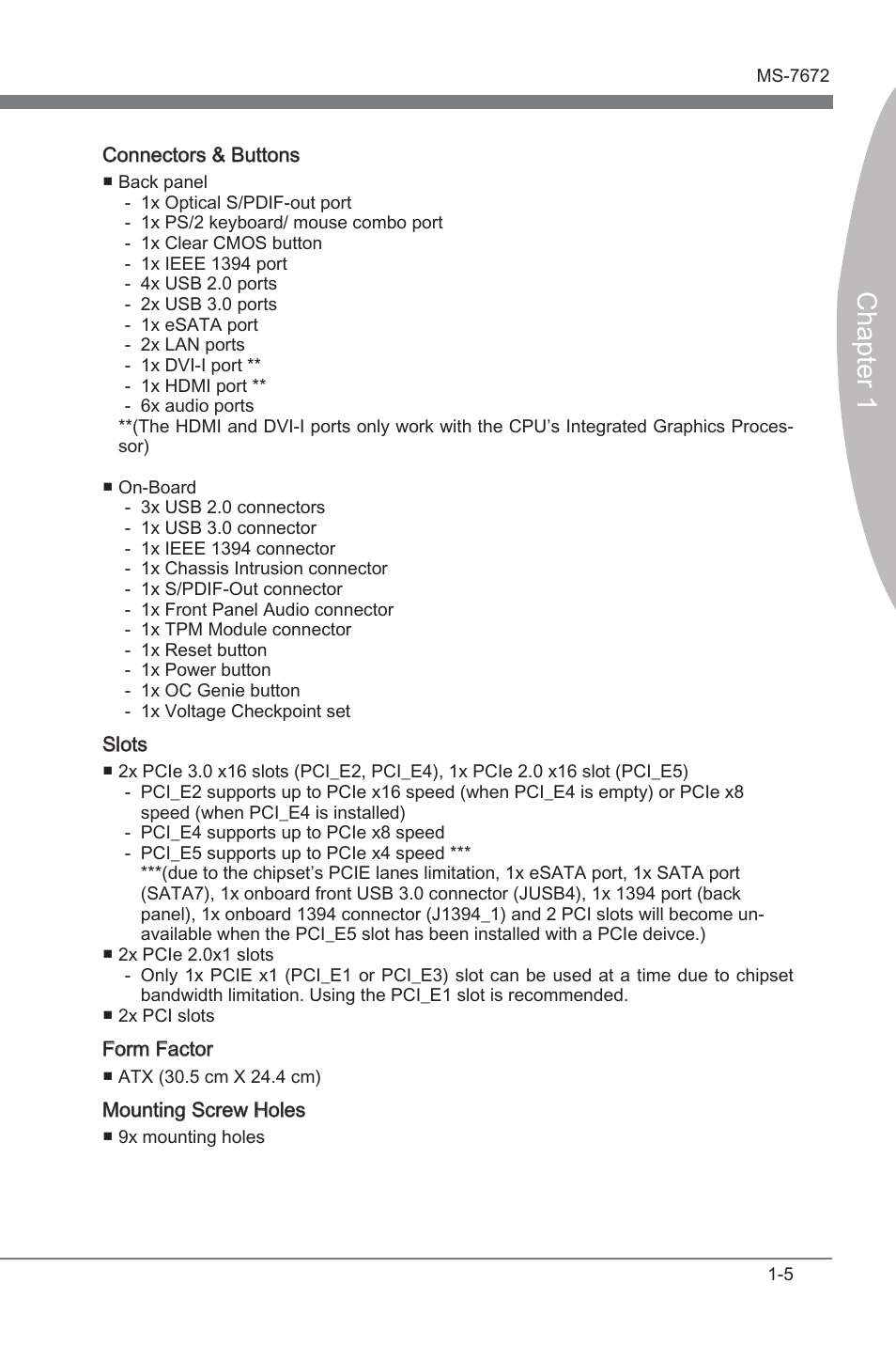 Chapter 1 | MSI Z68A-GD80 (G3) Manual User Manual | Page 15 / 88