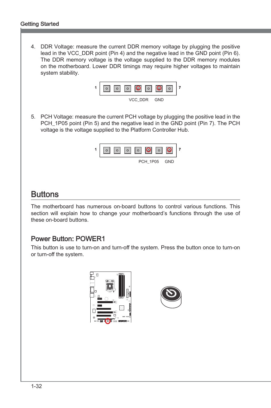 Buttons, Buttons -32, Power button: power1 | MSI Z68A-GD80 (G3) Manual User Manual | Page 42 / 88