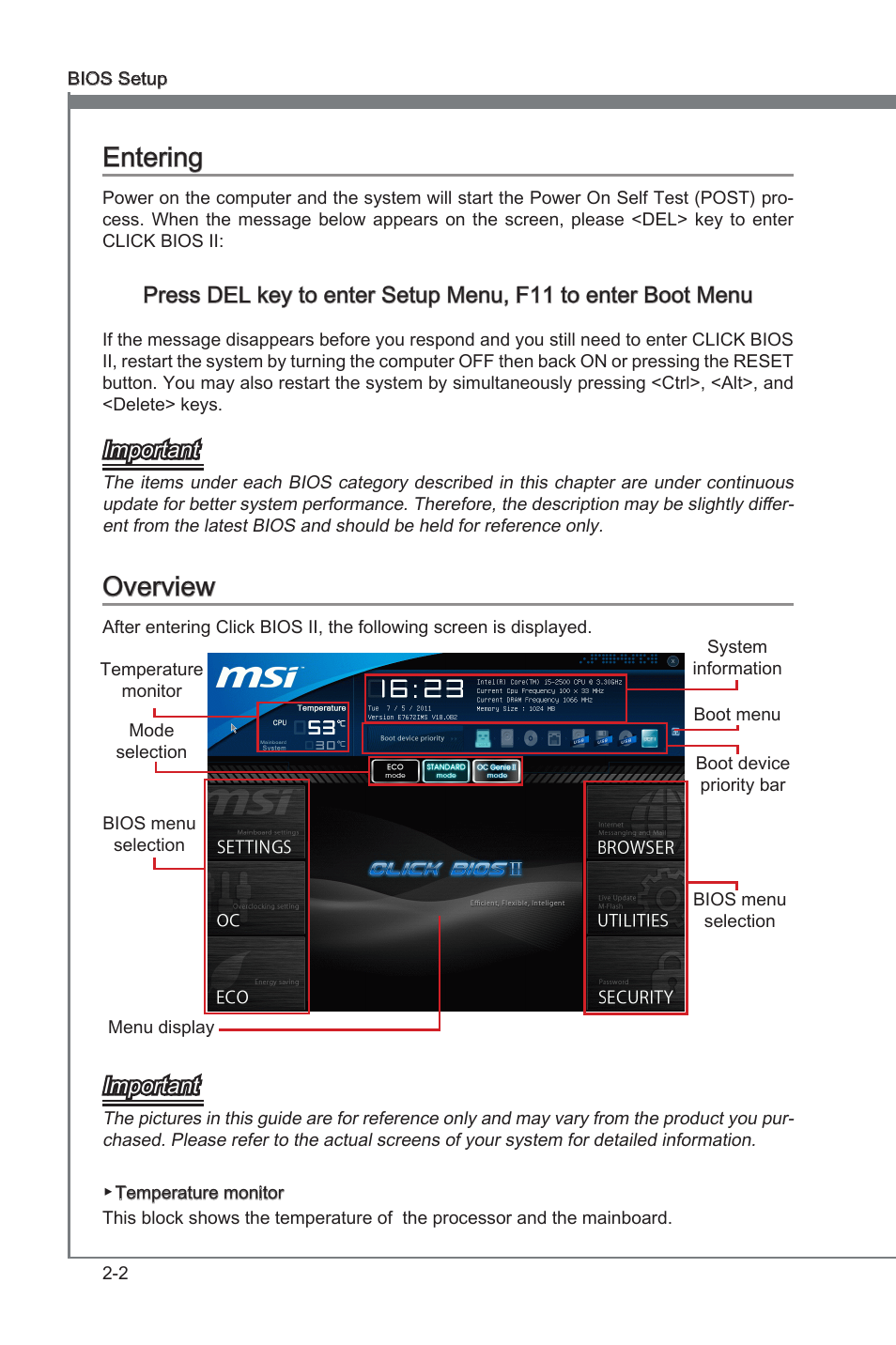 Entering, Overview, Enterng -2 overvew -2 | Chapter 2, Chapter 2 enterng, Overvew, Important | MSI Z68A-GD80 (G3) Manual User Manual | Page 48 / 88