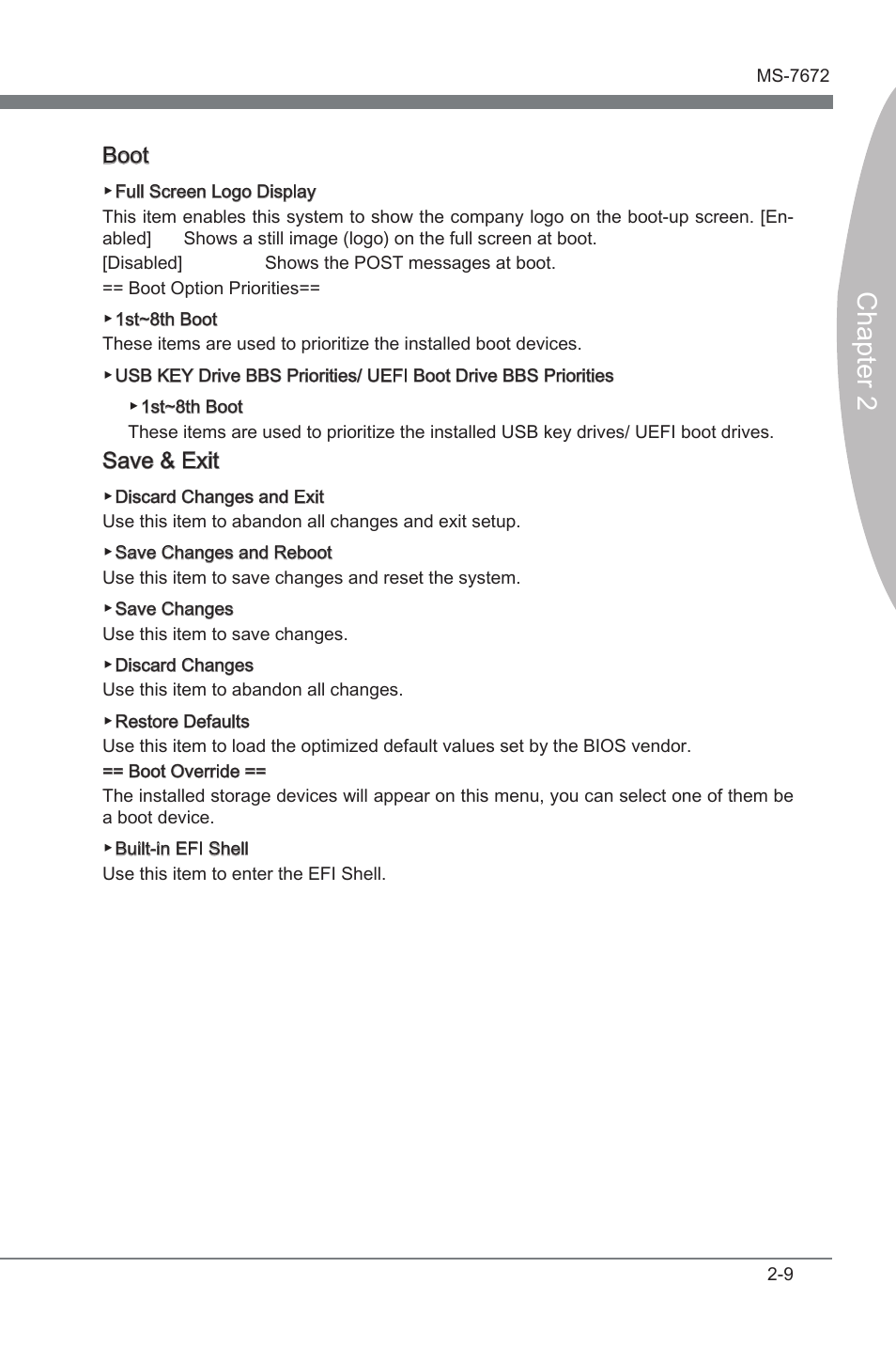 Chapter 2, Boot, Save & ext | MSI Z68A-GD80 (G3) Manual User Manual | Page 55 / 88