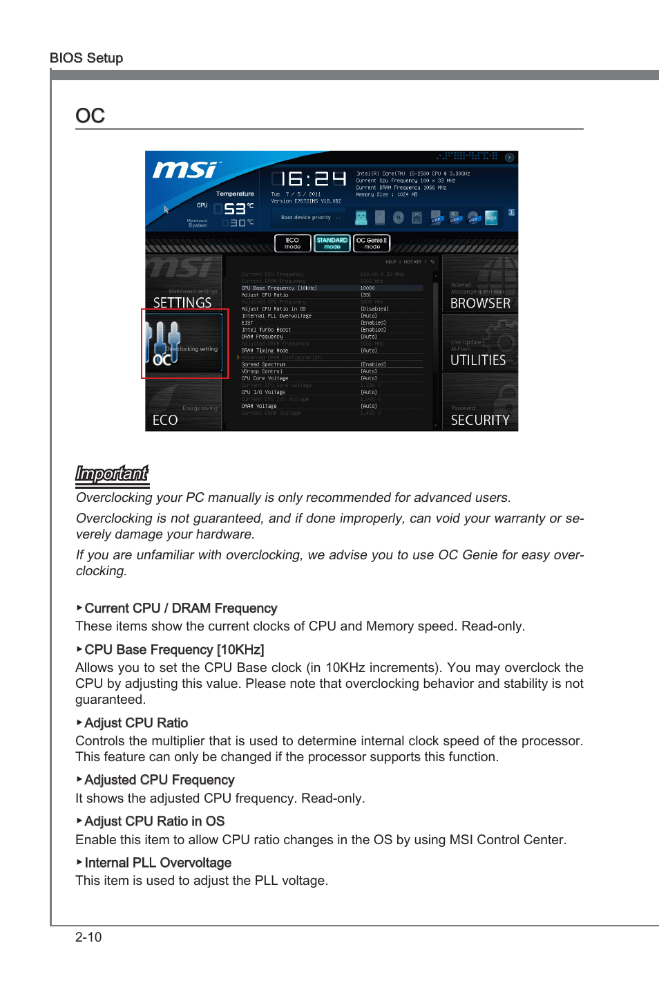 Oc -10, Chapter 2, Chapter 2 oc | Important | MSI Z68A-GD80 (G3) Manual User Manual | Page 56 / 88