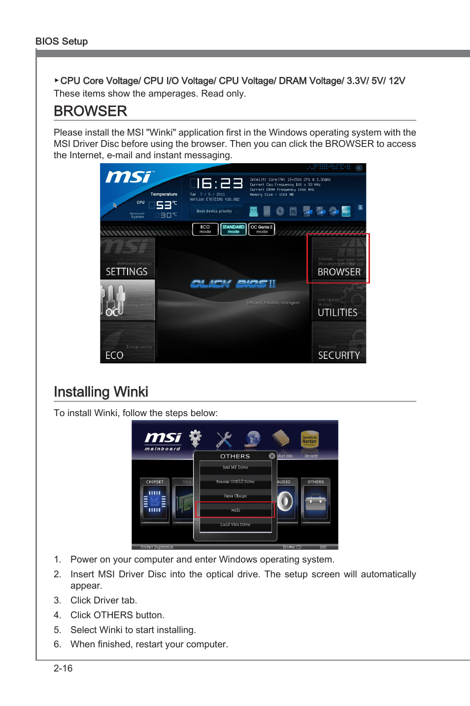 Browser, Installing winki, Browser -16 installng wnk -16 | Chapter 2, Installng wnk | MSI Z68A-GD80 (G3) Manual User Manual | Page 62 / 88