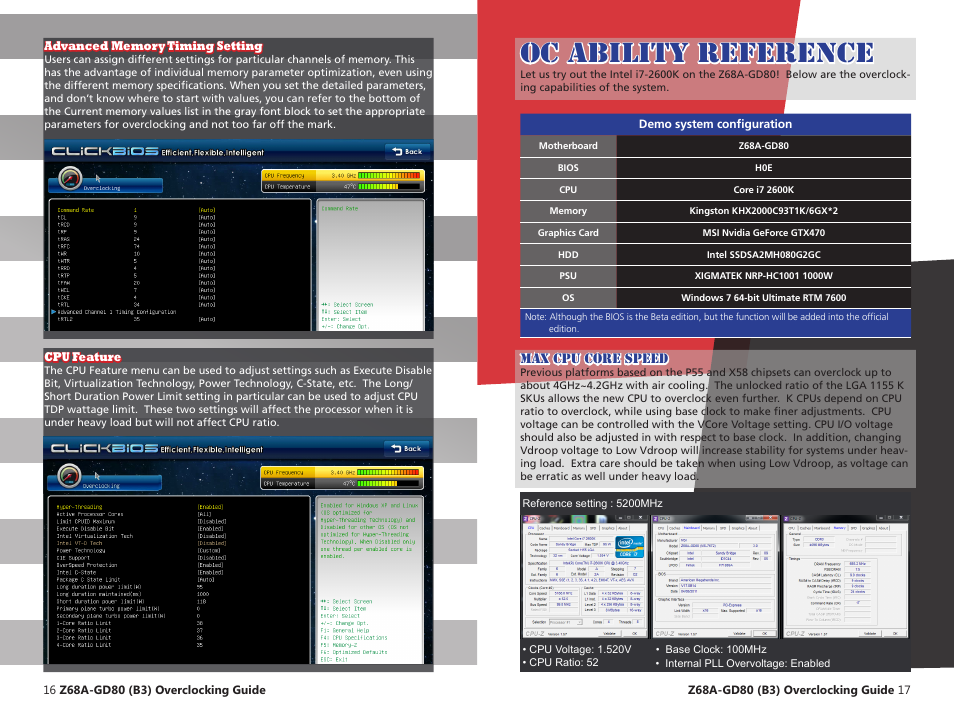 Oc ability reference, Max cpu core speed | MSI Z68A-GD80 (G3) Quick Guide User Manual | Page 9 / 13