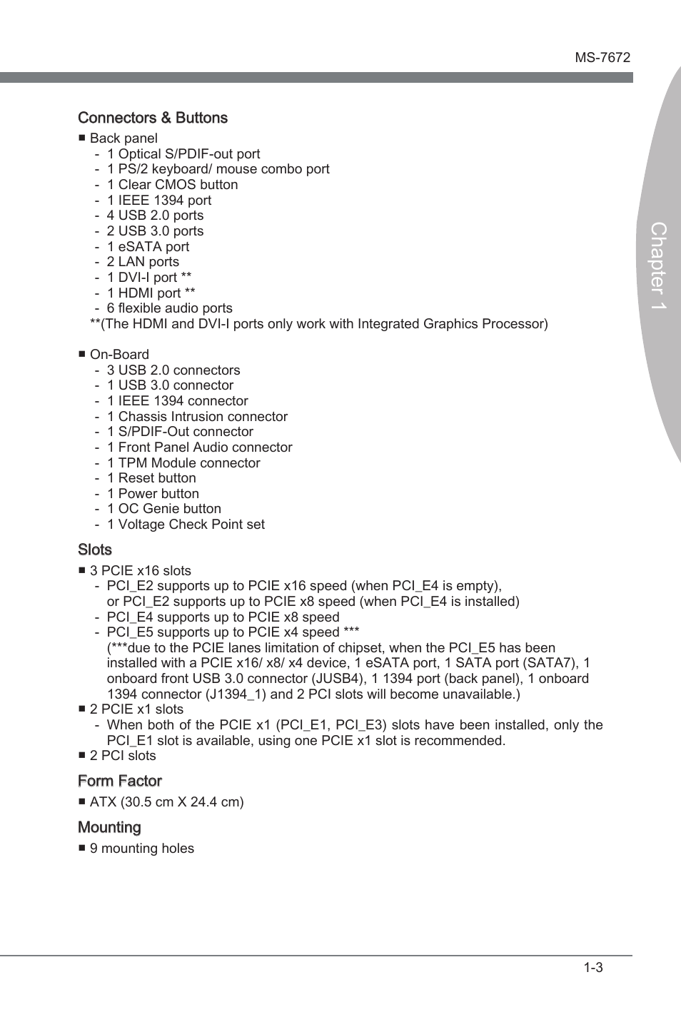 Chapter 1 | MSI Z68A-GD80 (B3) Manual User Manual | Page 13 / 84