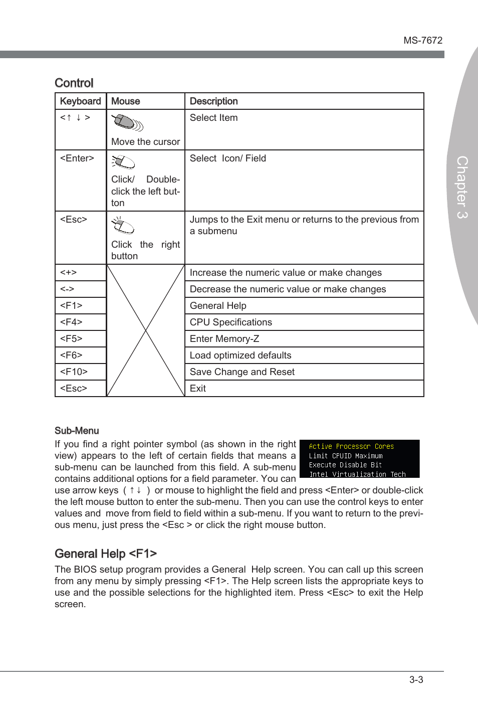 Chapter 3, Control, General help <f1 | MSI Z68A-GD80 (B3) Manual User Manual | Page 43 / 84