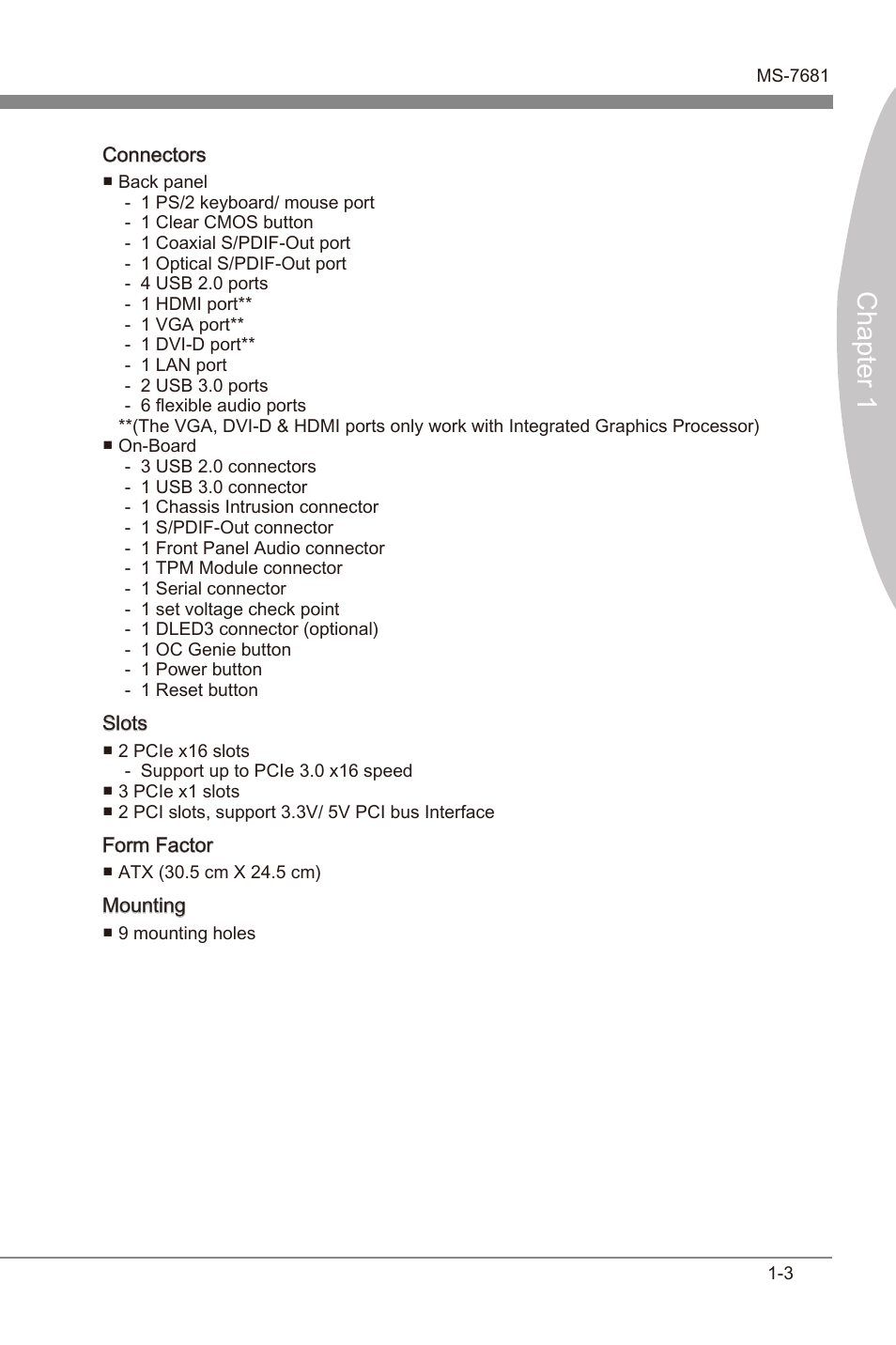 Chapter 1 | MSI Z68A-GD55 (G3) User Manual | Page 13 / 80