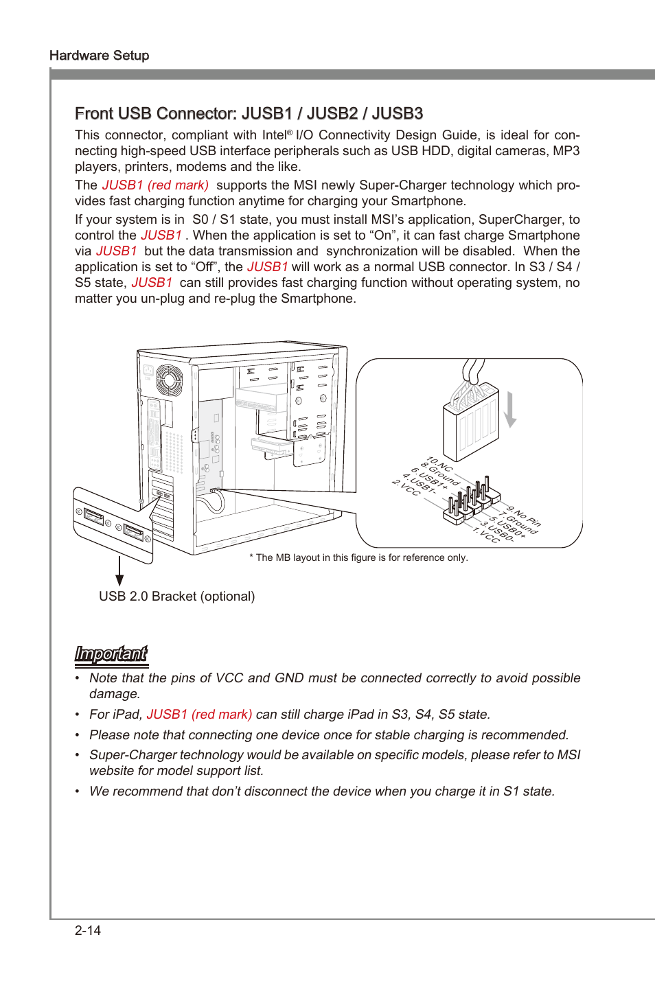 Front usb connector: jusb1 / jusb2 / jusb3, Important | MSI Z68A-GD55 (G3) User Manual | Page 30 / 80