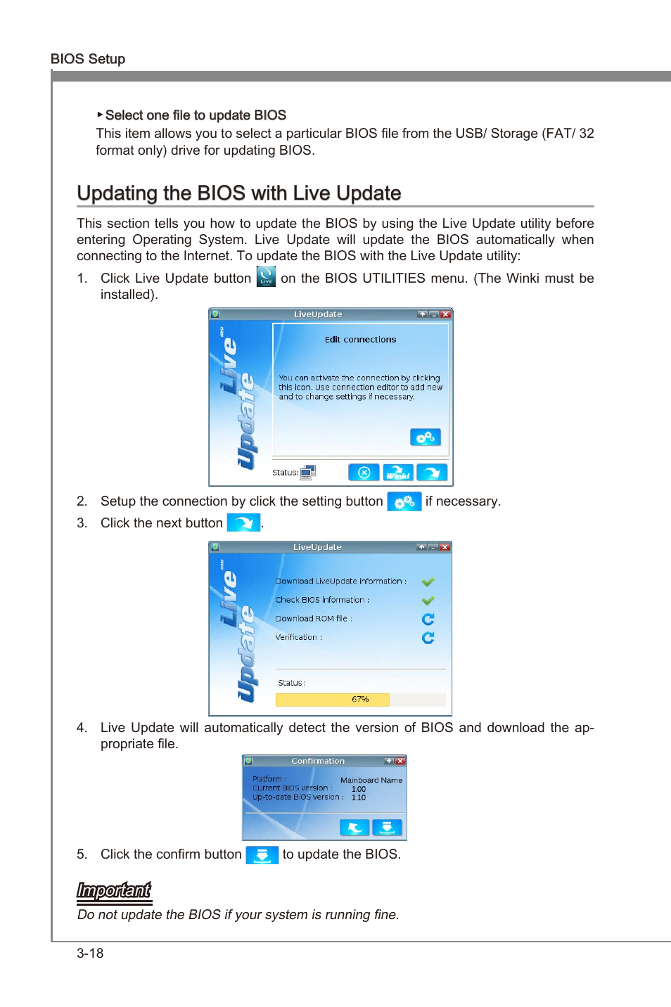 Updatng the bios wth lve update -18, Chapter 3, Updatng the bios wth lve update | Important | MSI Z68A-GD55 (G3) User Manual | Page 56 / 80