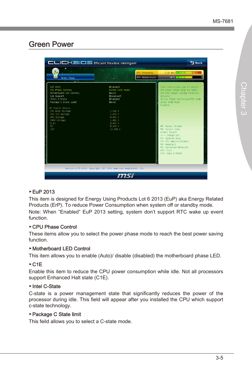 Green power -5, Chapter 3, Chapter 3 green power | MSI Z68A-GD65 (B3) Manual User Manual | Page 43 / 84