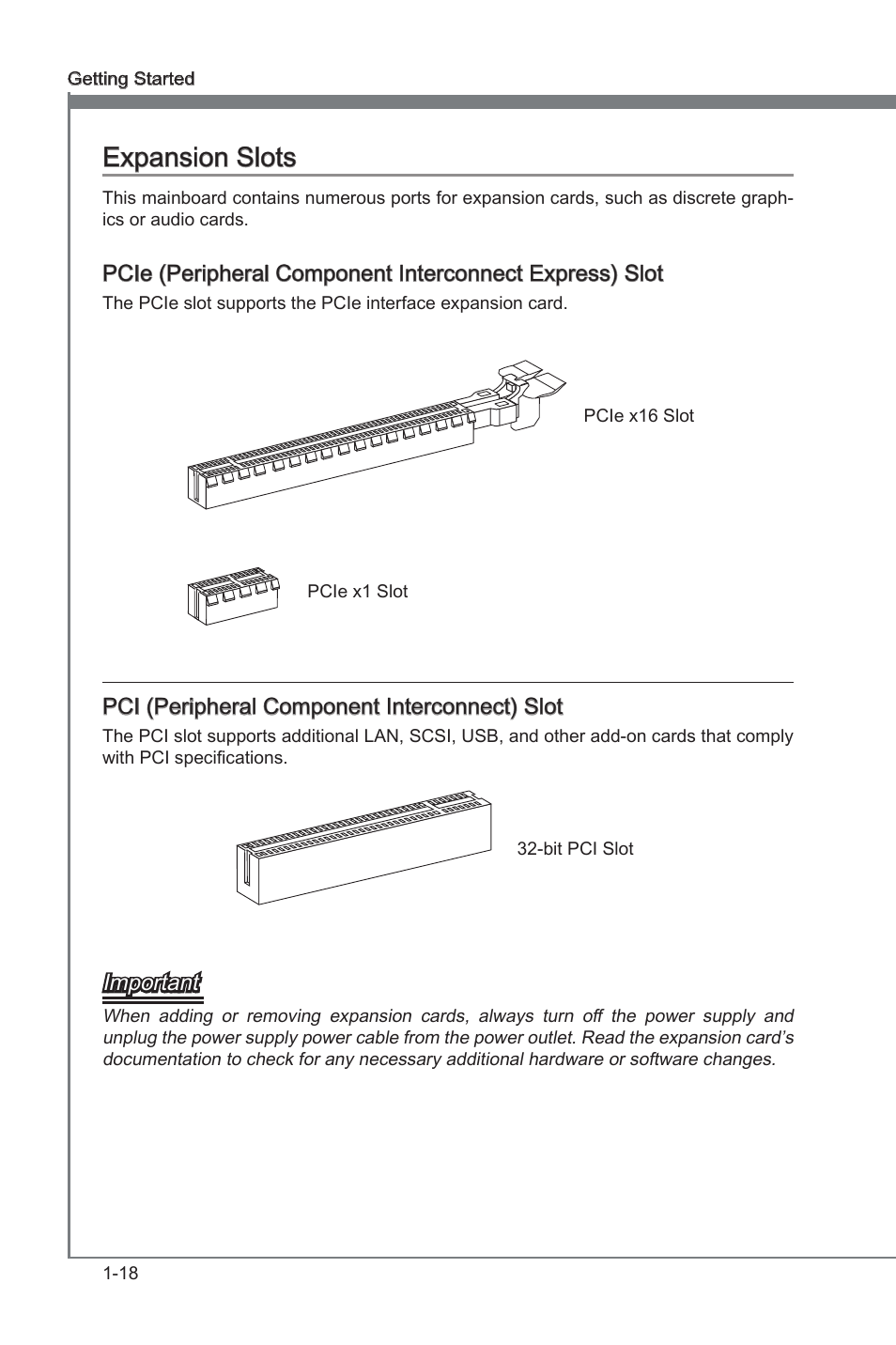 Pci (peripheral component interconnect) slot, Expanson slots -18, Pcie x16 expanson slots | Pci_e2, 5, Pcie x1 expanson slots, Pci_e1, 3, 4, Pci expanson slots, Pci1, 2, 3, Expanson slots, Pci (perpheral component interconnect) slot | MSI Z68A-G45 (G3) Manual User Manual | Page 28 / 82