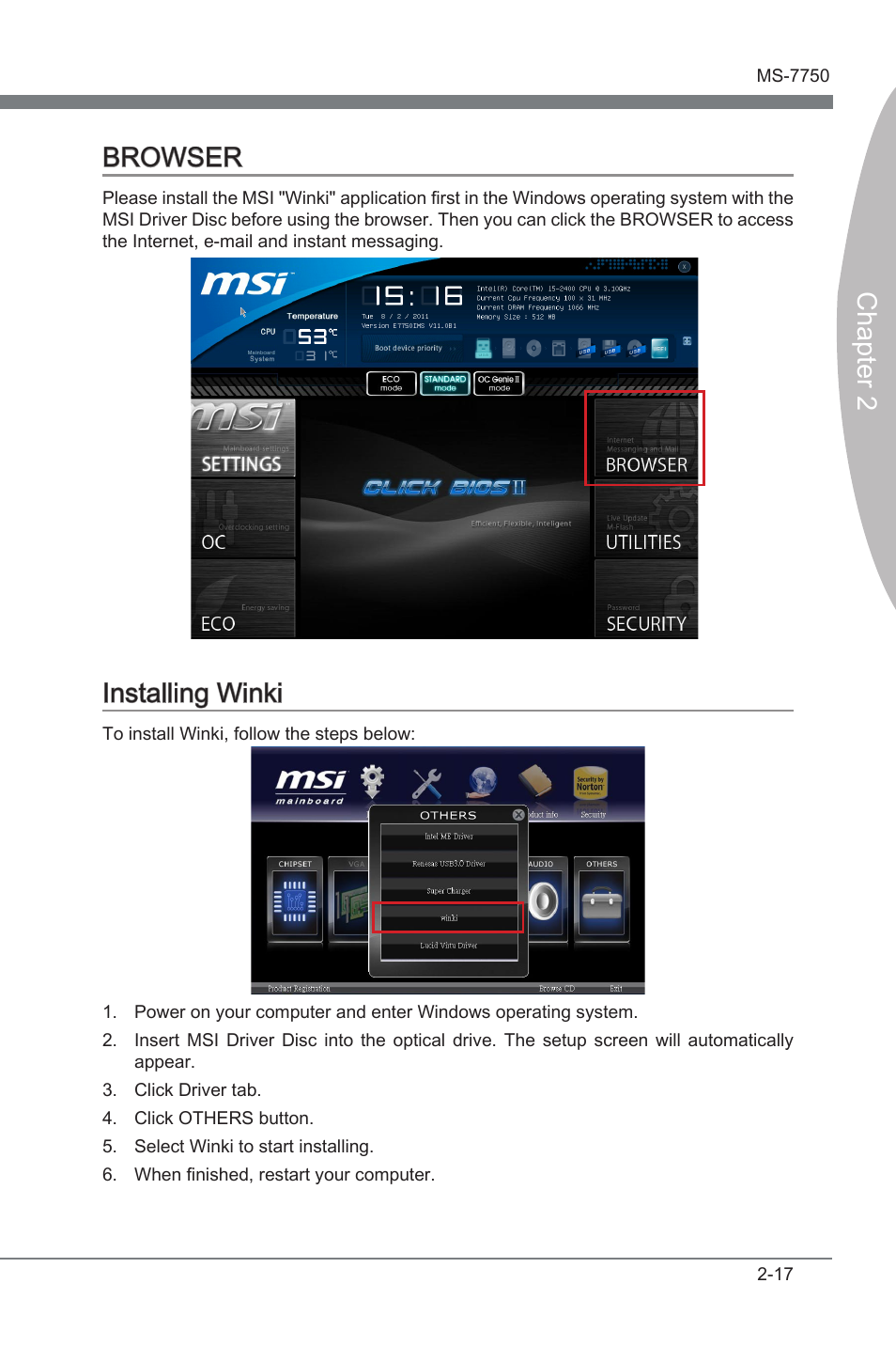 Browser -17 installng wnk -17, Chapter 2, Chapter 2 browser | Installng wnk | MSI Z68A-G45 (G3) Manual User Manual | Page 57 / 82