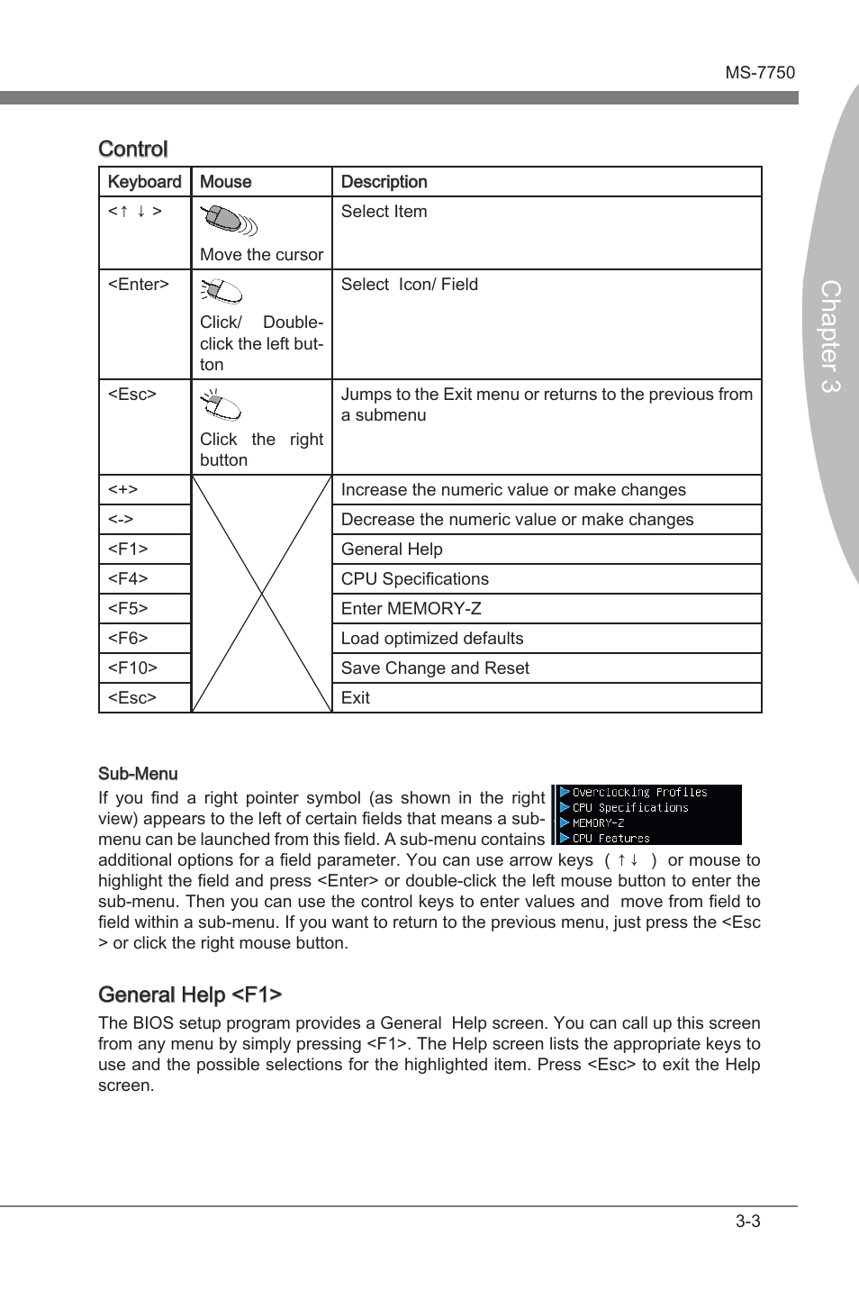 Chapter 3, Control, General help <f1 | MSI Z68A-G45 (B3) Manual User Manual | Page 39 / 80