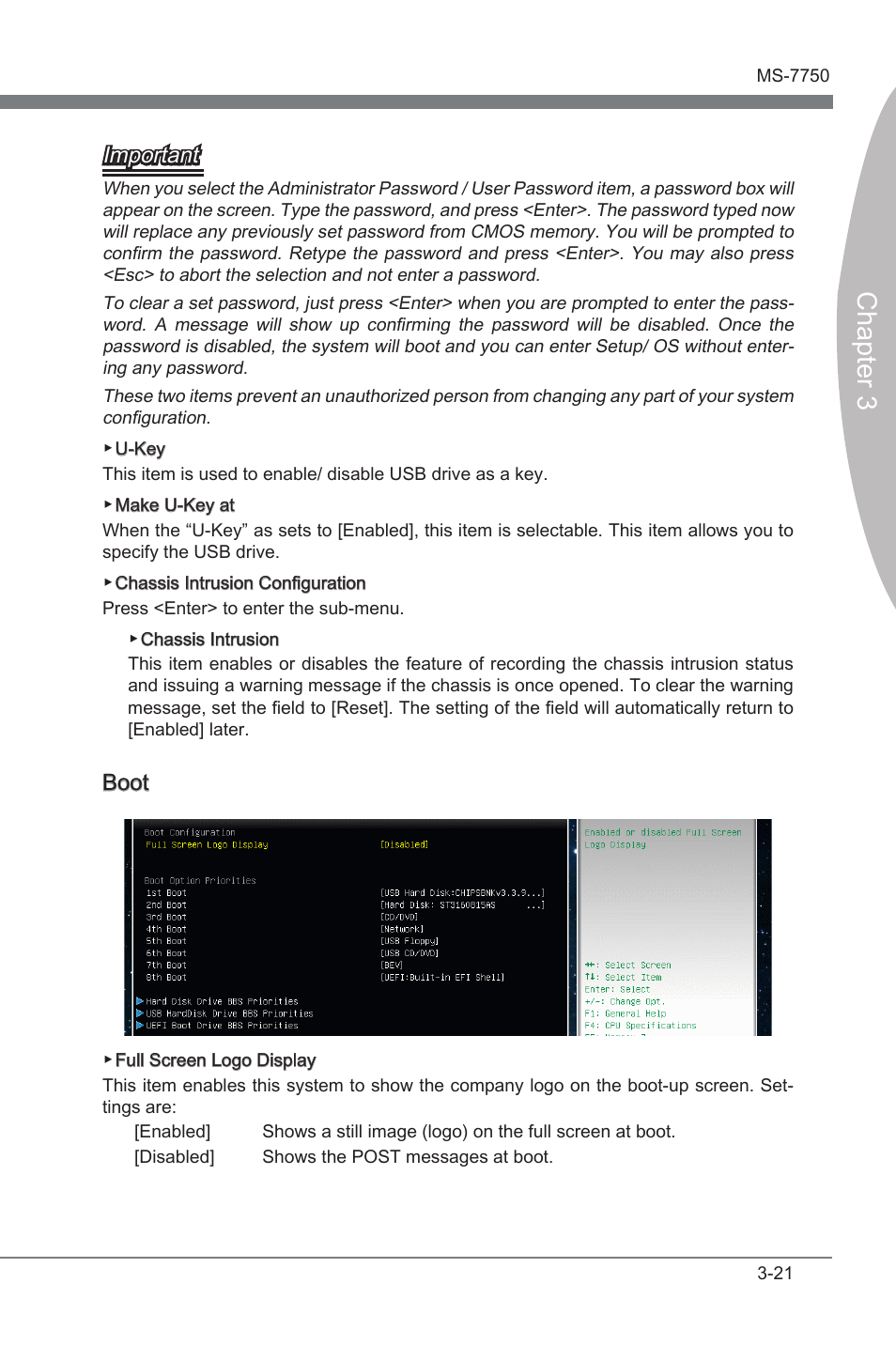 Chapter 3, Important, Boot | MSI Z68A-G45 (B3) Manual User Manual | Page 57 / 80