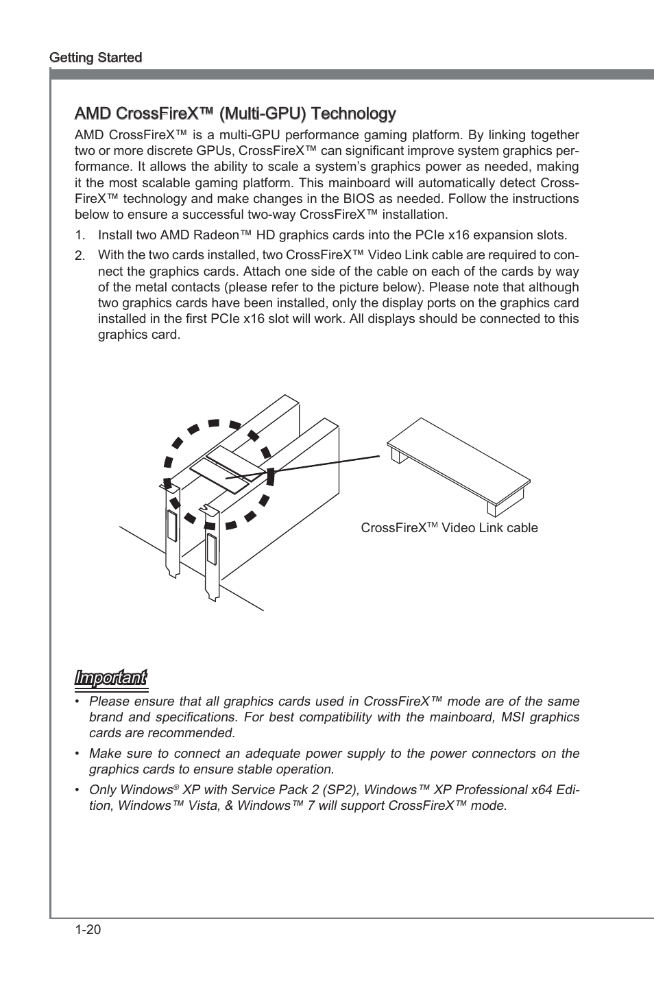 Amd crossfrex™ (mult-gpu) technology, Important | MSI Z68A-G43 (G3) User Manual | Page 30 / 80
