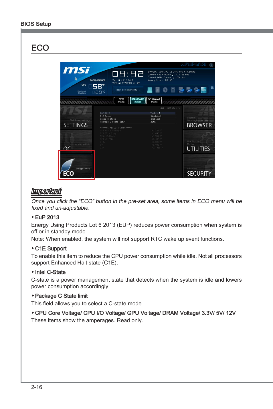 Eco -16, Chapter 2, Chapter 2 eco | Important | MSI Z68A-G43 (G3) User Manual | Page 54 / 80