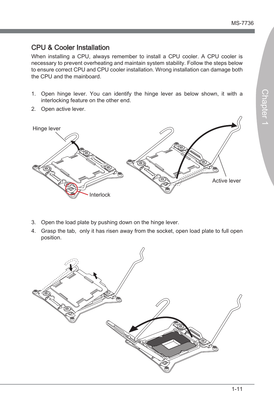 Chapter 1, Cpu & cooler installaton | MSI X79A-GD65 User Manual | Page 21 / 88