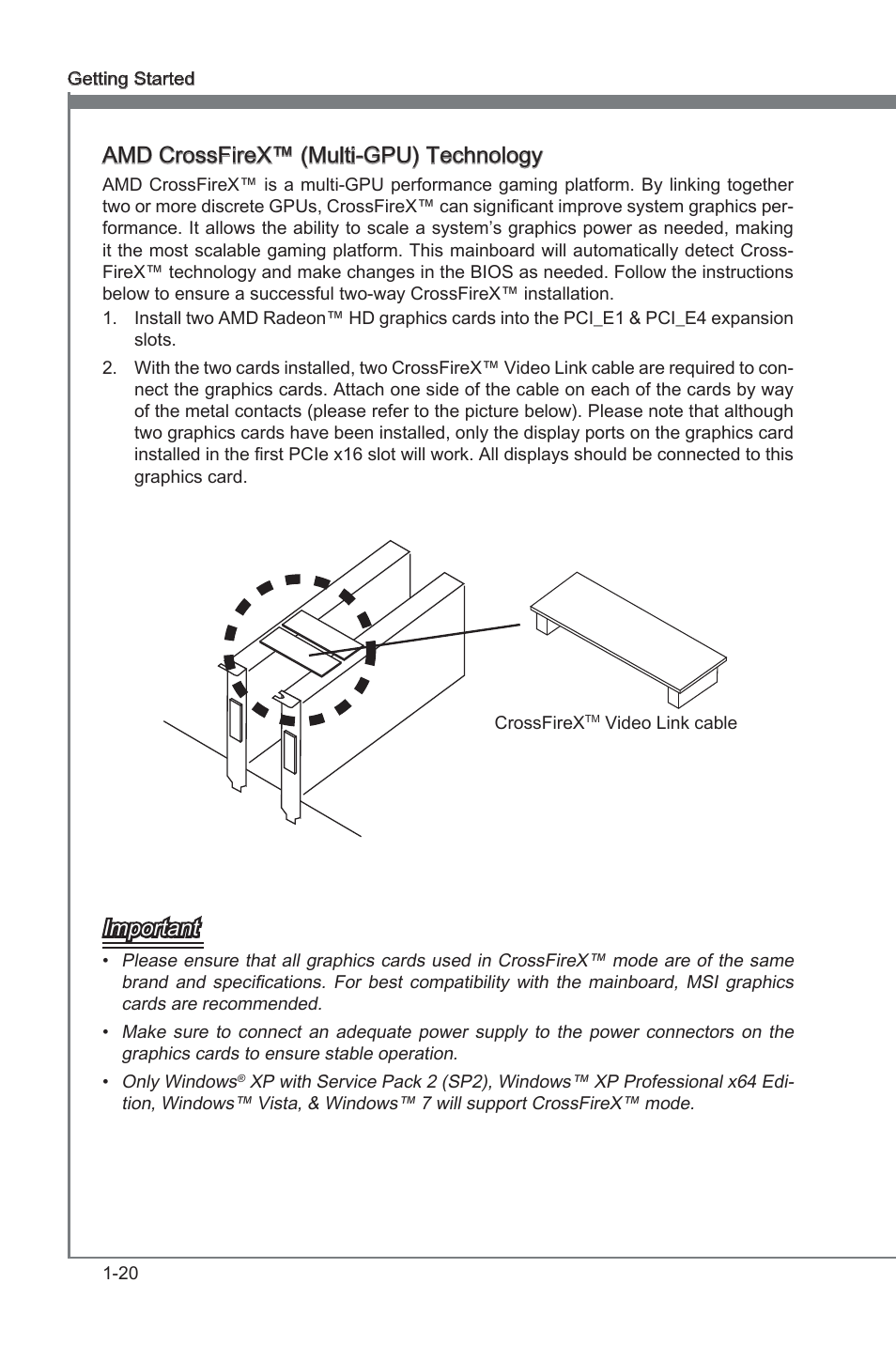 Amd crossfrex™ (mult-gpu) technology, Important | MSI X79A-GD65 User Manual | Page 30 / 88