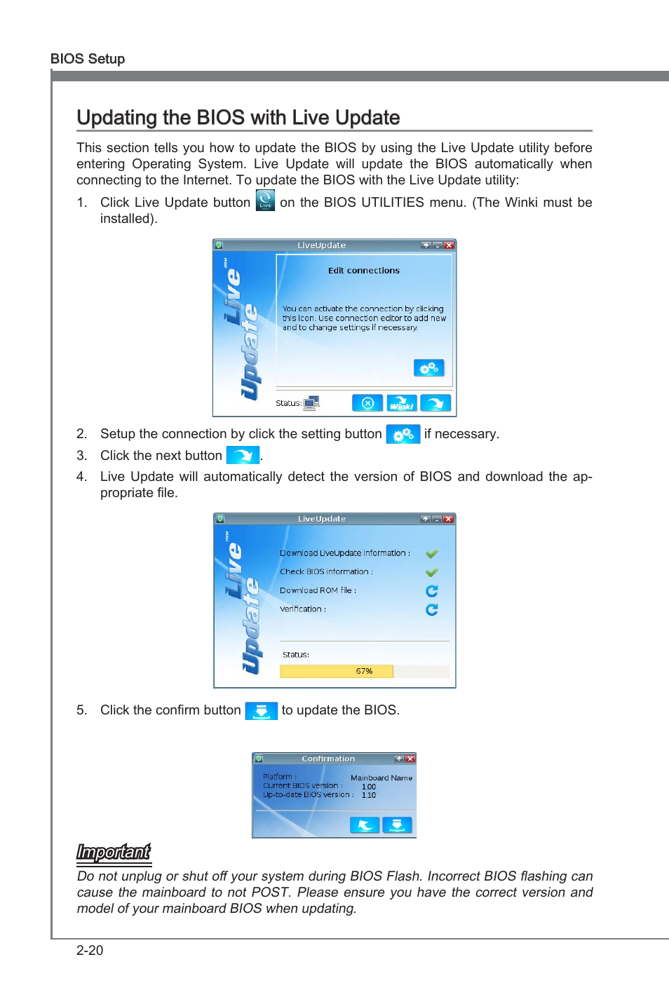 Updatng the bios wth lve update -20, Chapter 2, Updatng the bios wth lve update | Important | MSI X79A-GD65 User Manual | Page 68 / 88