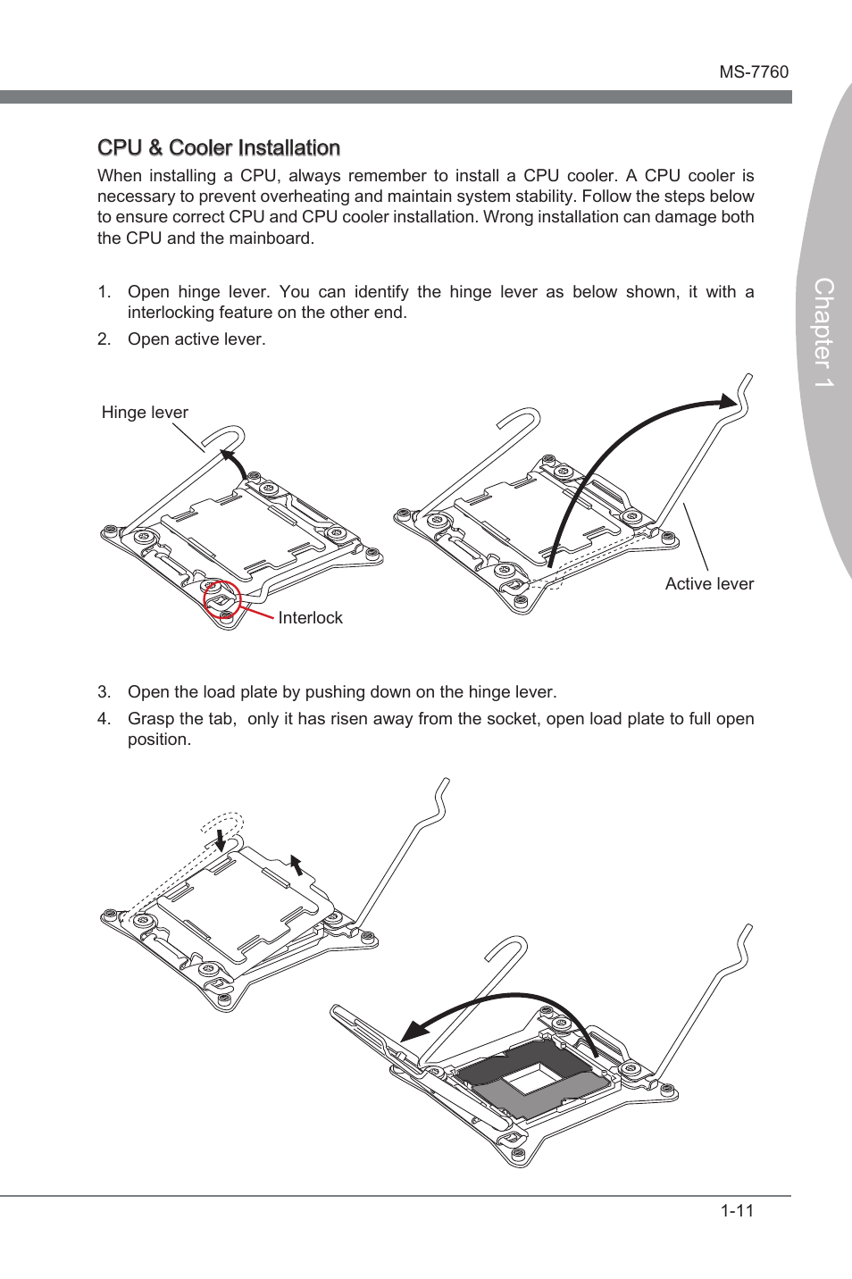 Chapter 1, Cpu & cooler installaton | MSI X79A-GD45 (8D) User Manual | Page 21 / 90